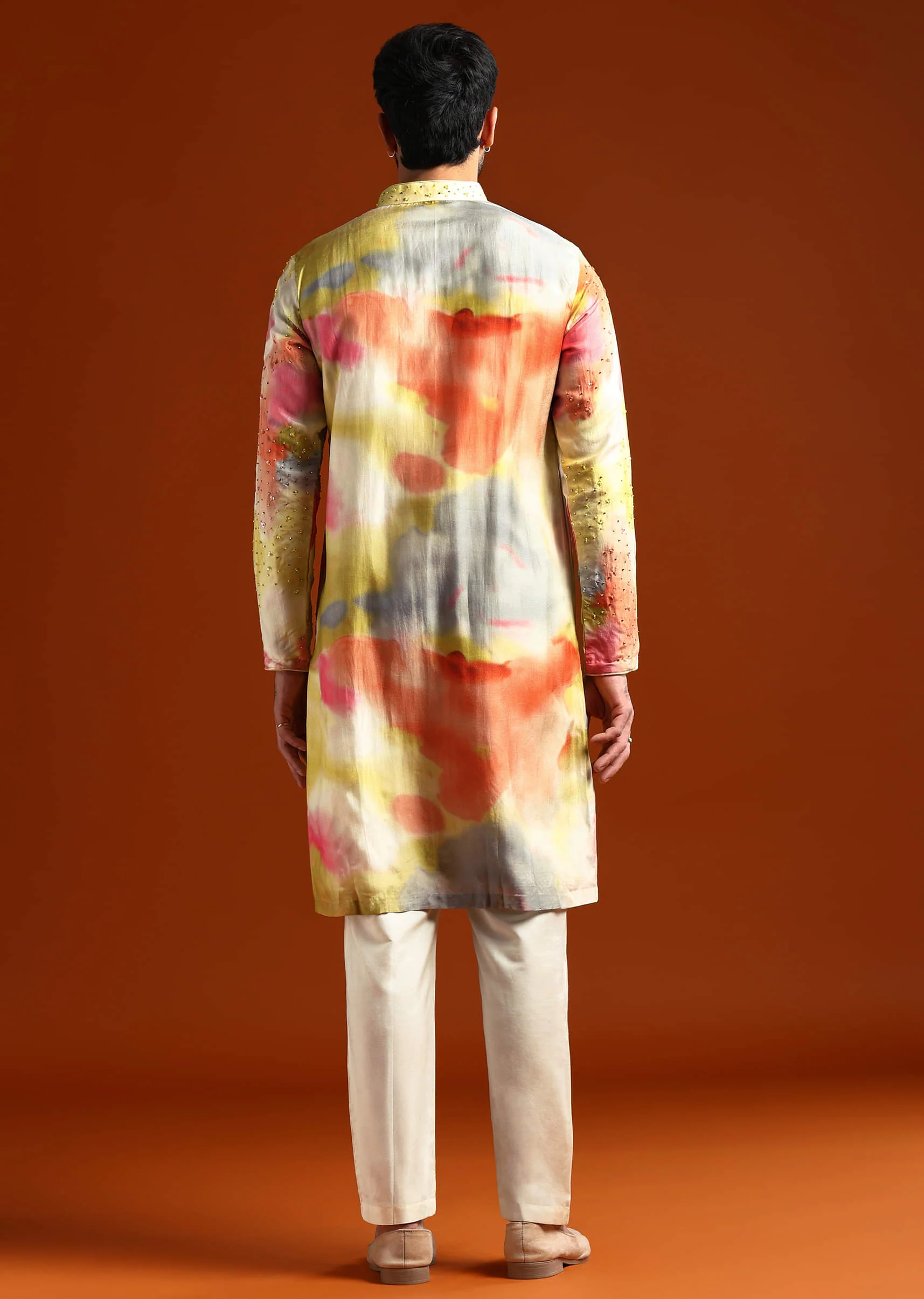 Multicolour Silk Kurta Set For Men With Heavy Hand Embroidery - Image 5