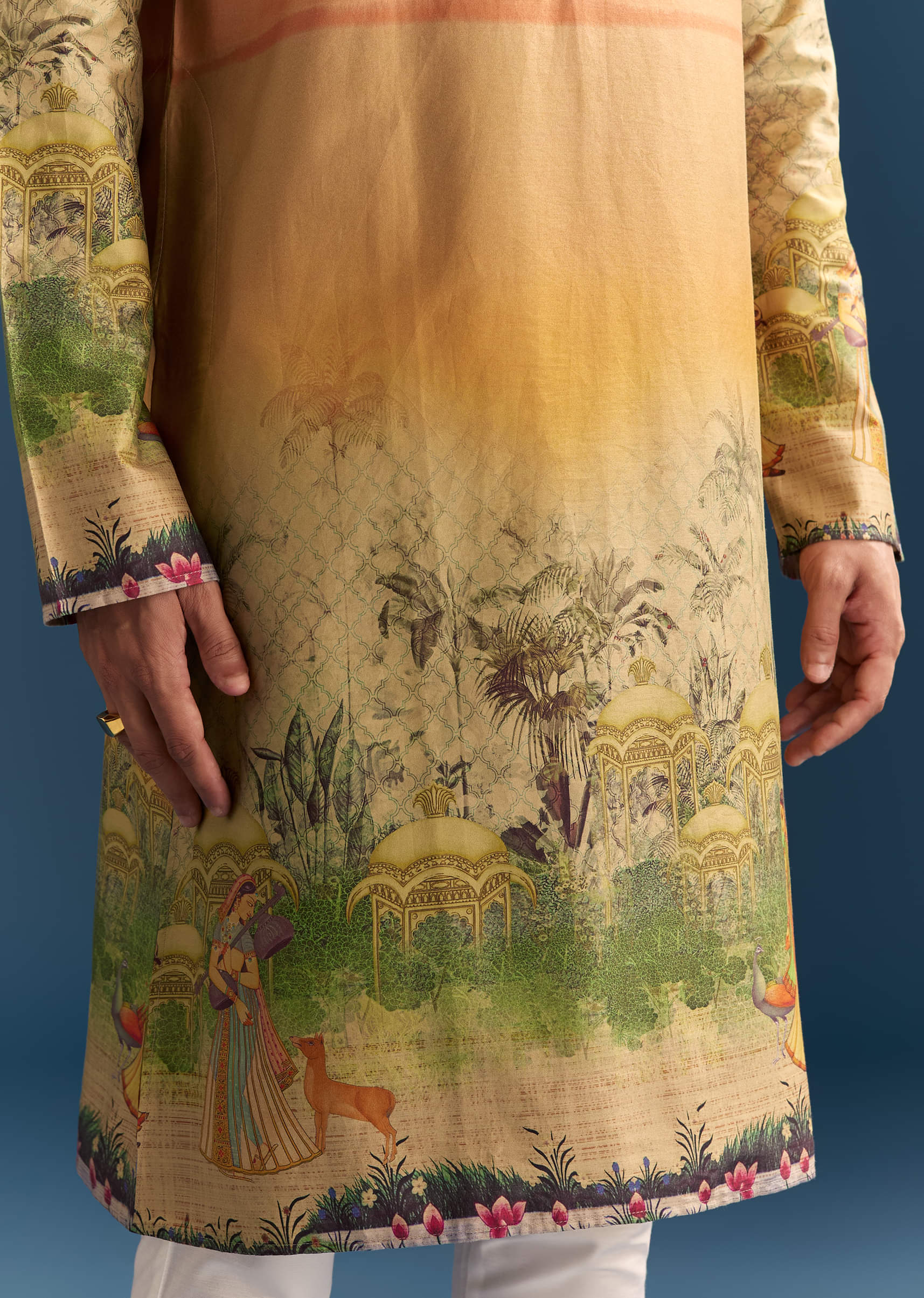 Multicolour Silk Kurta Set For Men With Pichwai Print - Image 2
