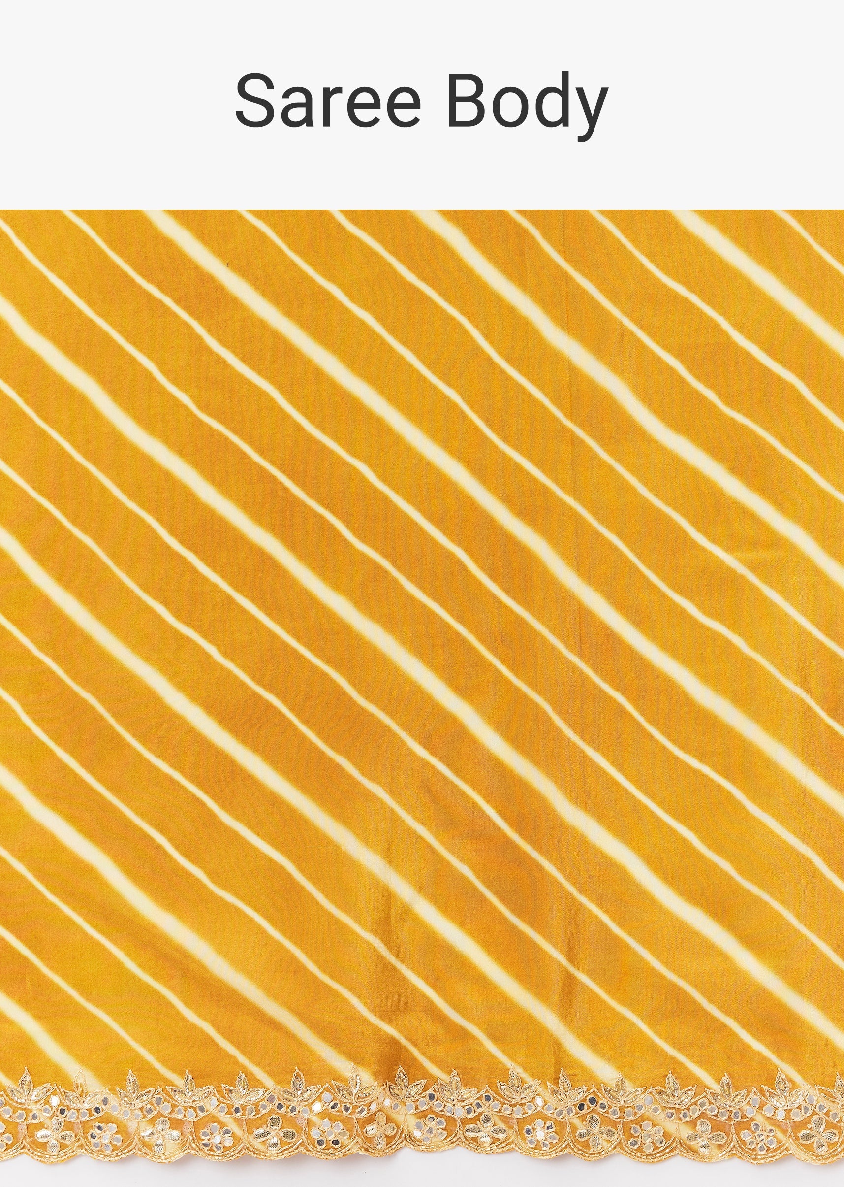 Mustard Lehariya Crepe Saree With Scalloped Gotta Work Border - Image 9
