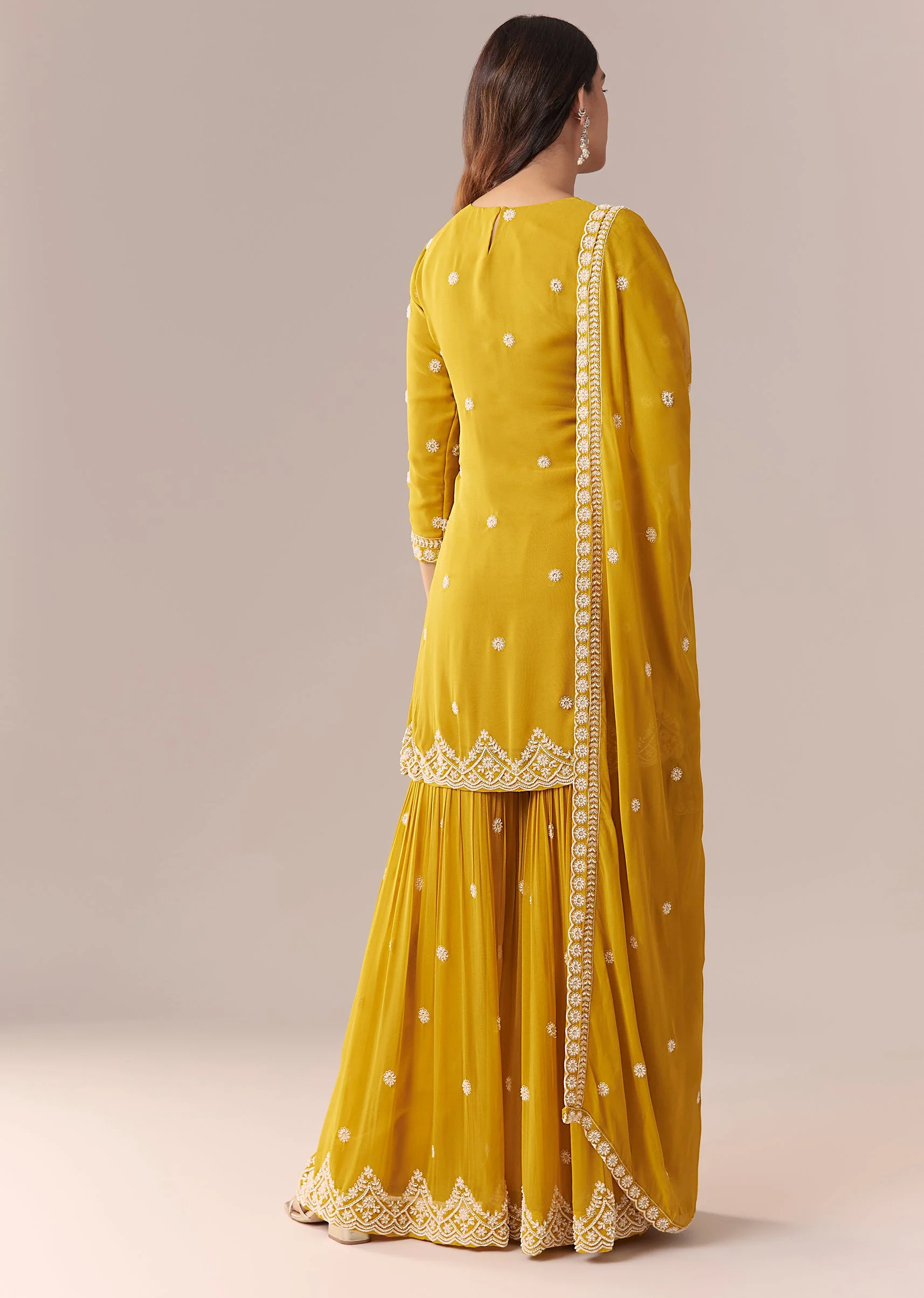 Mustard Yellow Embellished Sharara Suit Set With Dupatta - Image 5
