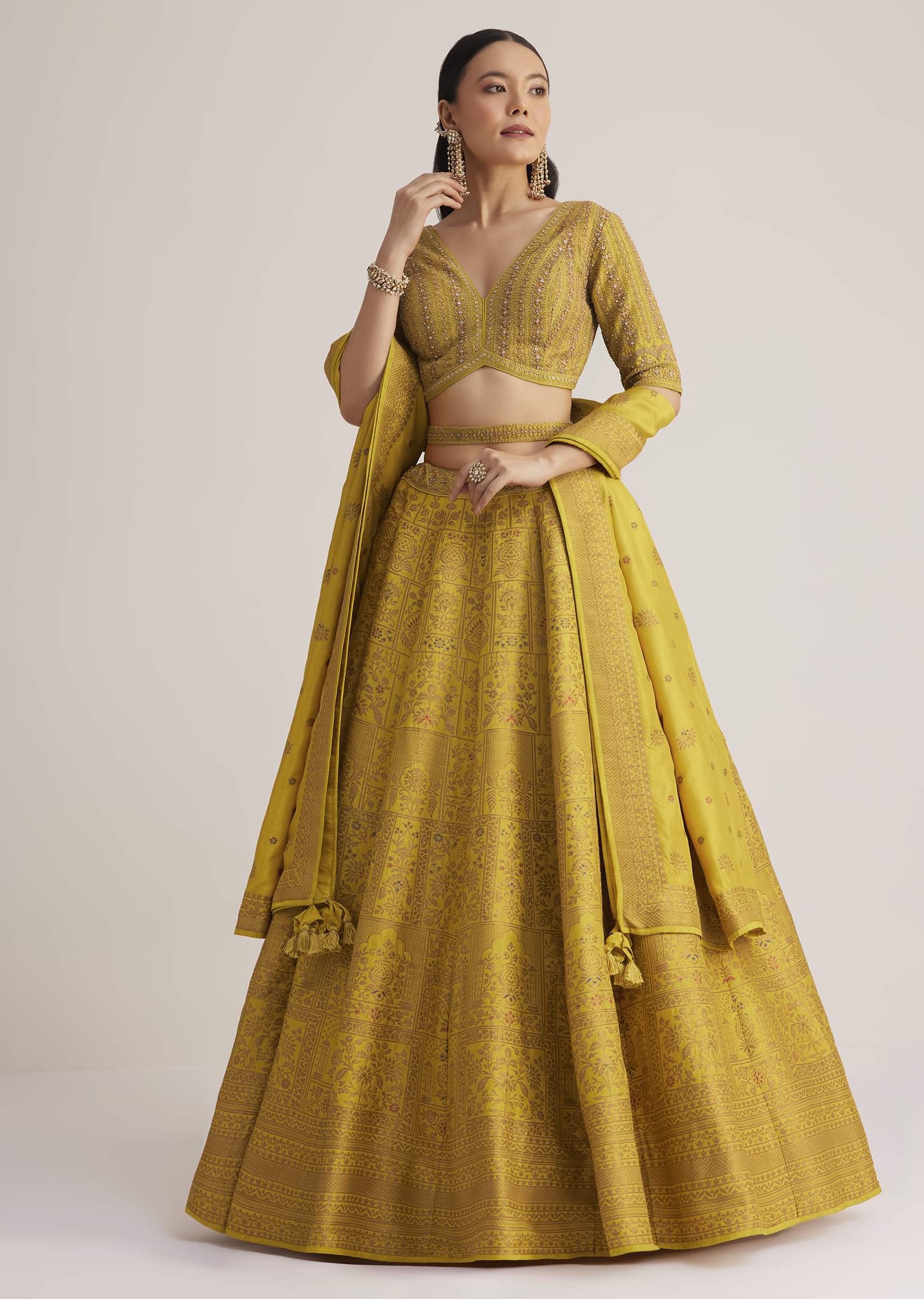 Mustard Yellow Embroidered Lehenga Set With Matching Dupatta - Image 4