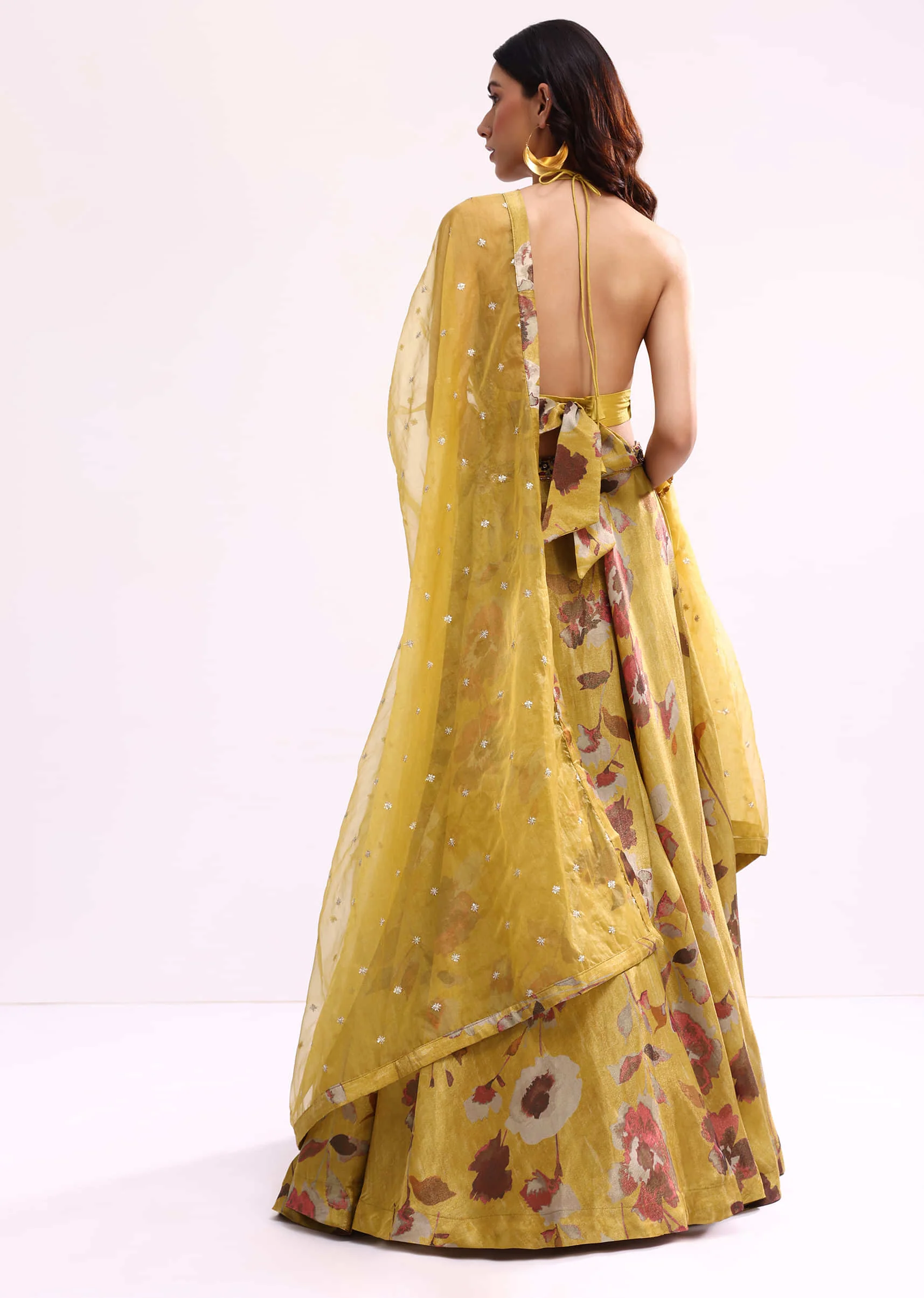 Mustard Yellow Embroidered Tissue Lehenga Choli Set - Image 5
