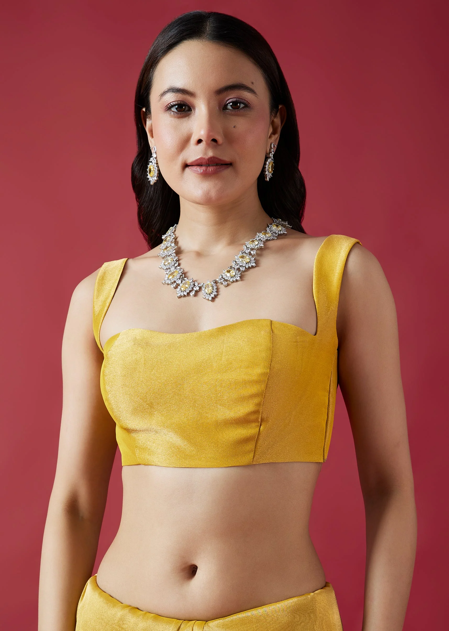 Mustard Yellow Embroidered Tissue Silk Saree With Cutwork Border - Image 7