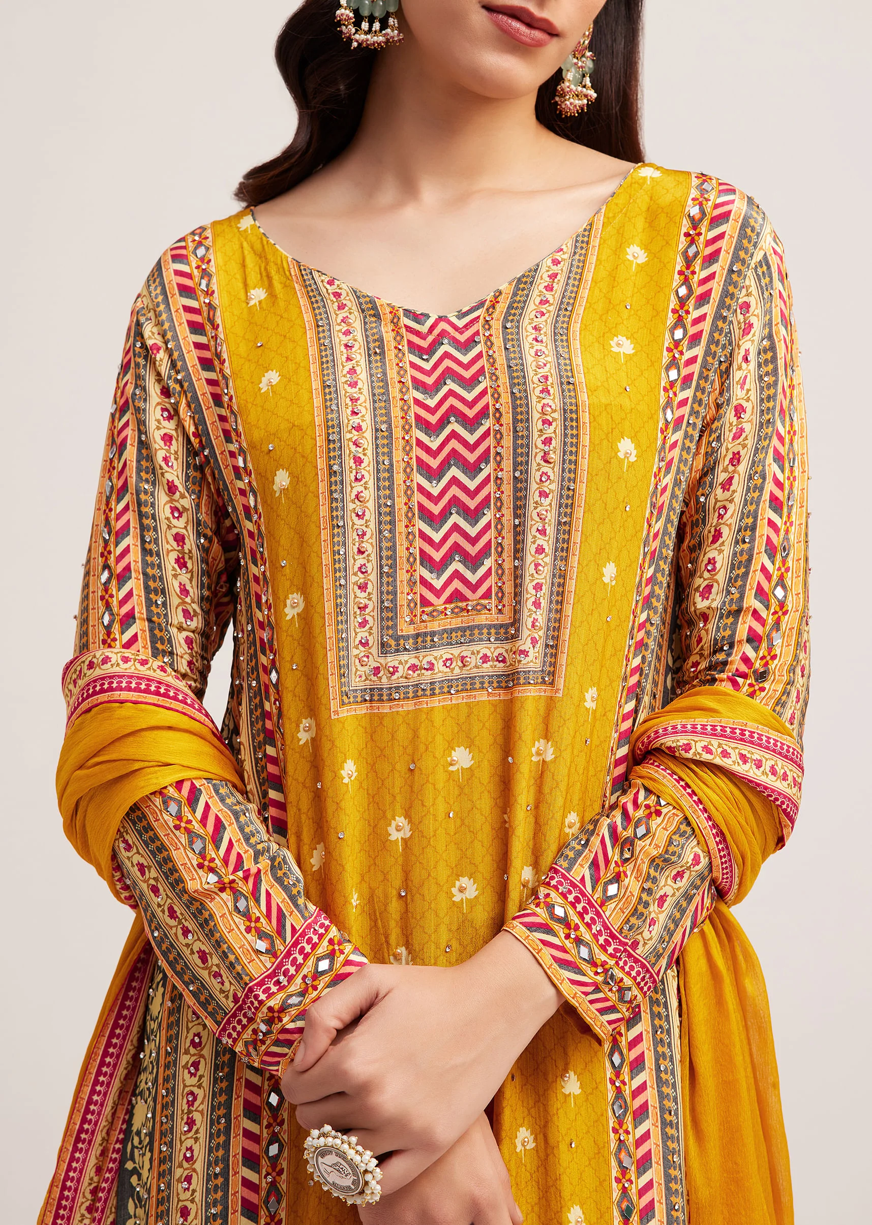 Mustard Yellow Printed Palazzo Set - Image 2