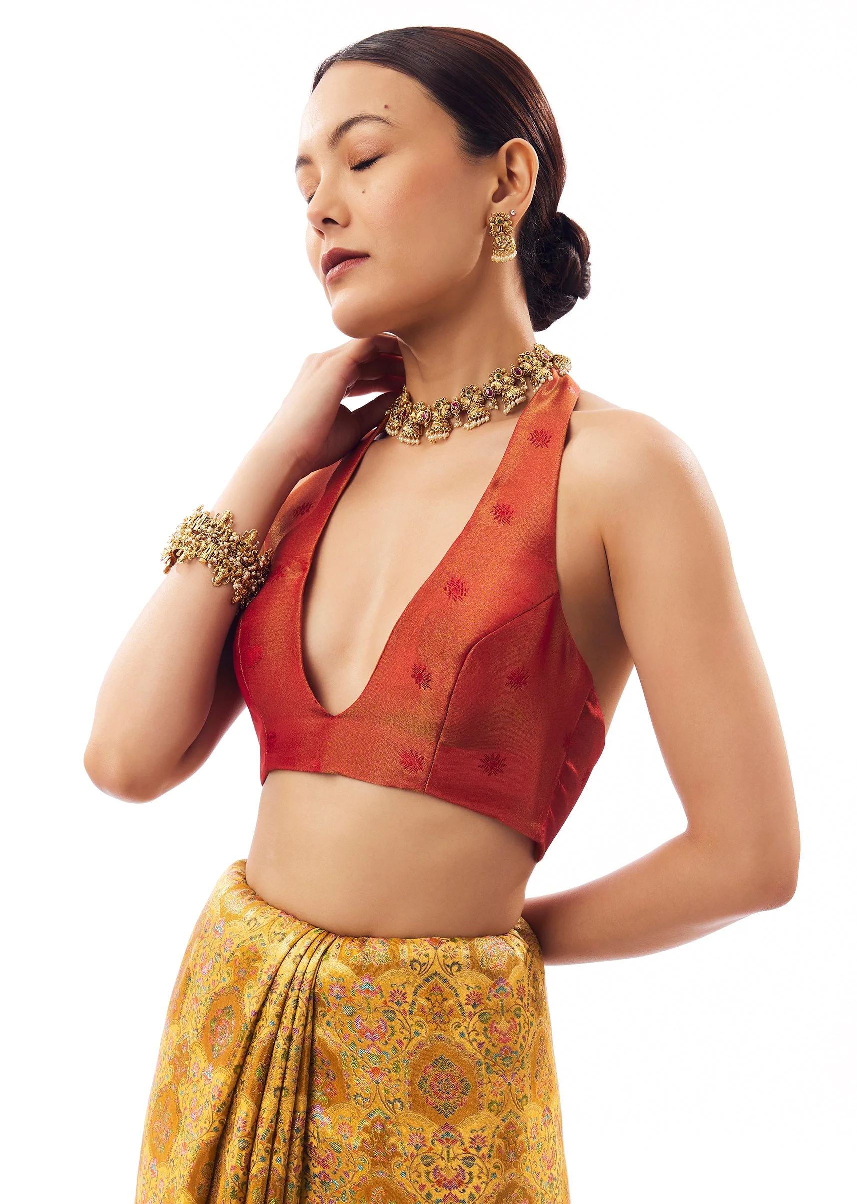 Mustard Yellow Satin Silk Woven Saree - Image 7