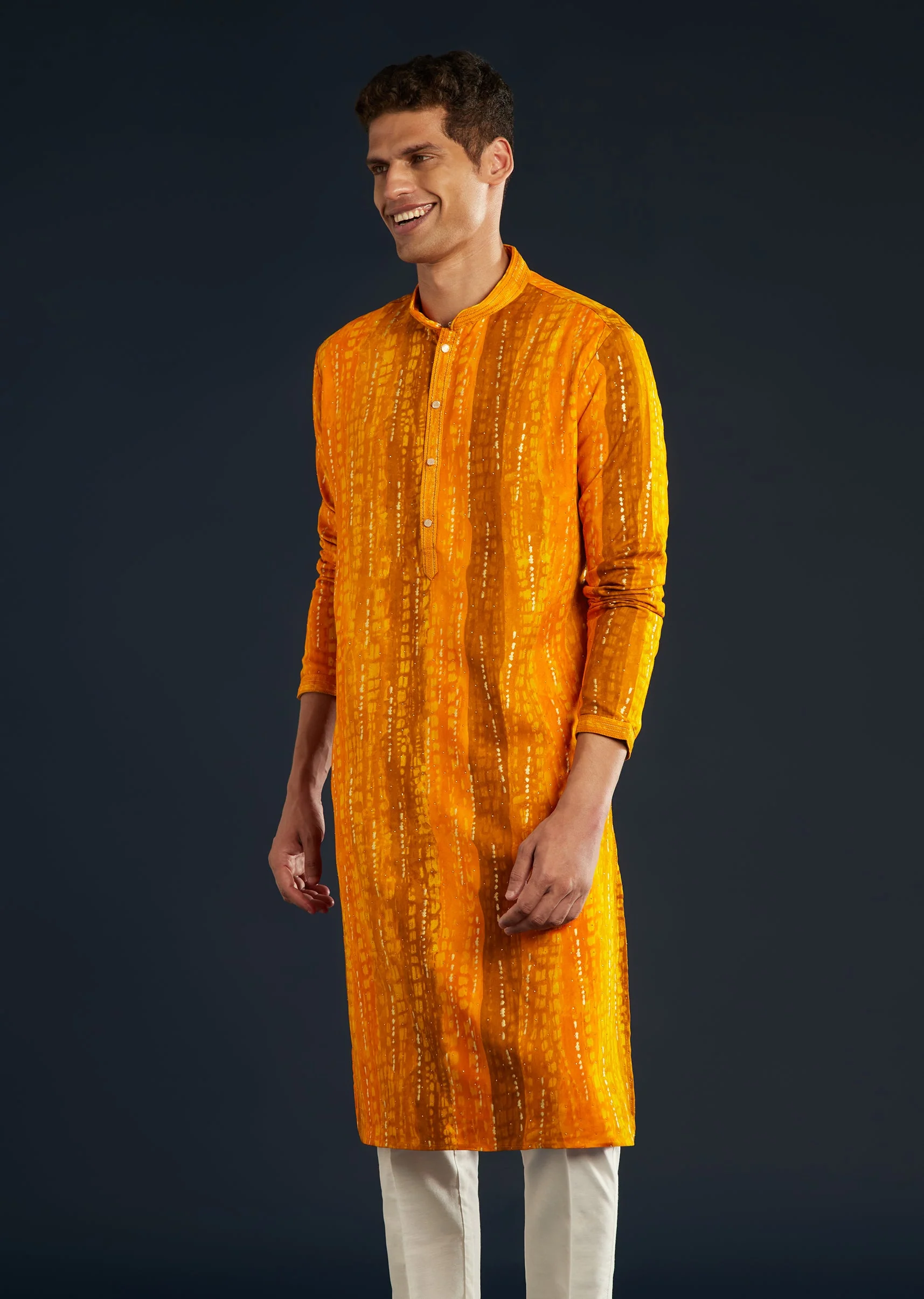 Mustard Yellow Silk Mens Kurta Set with Resham Work - Image 3
