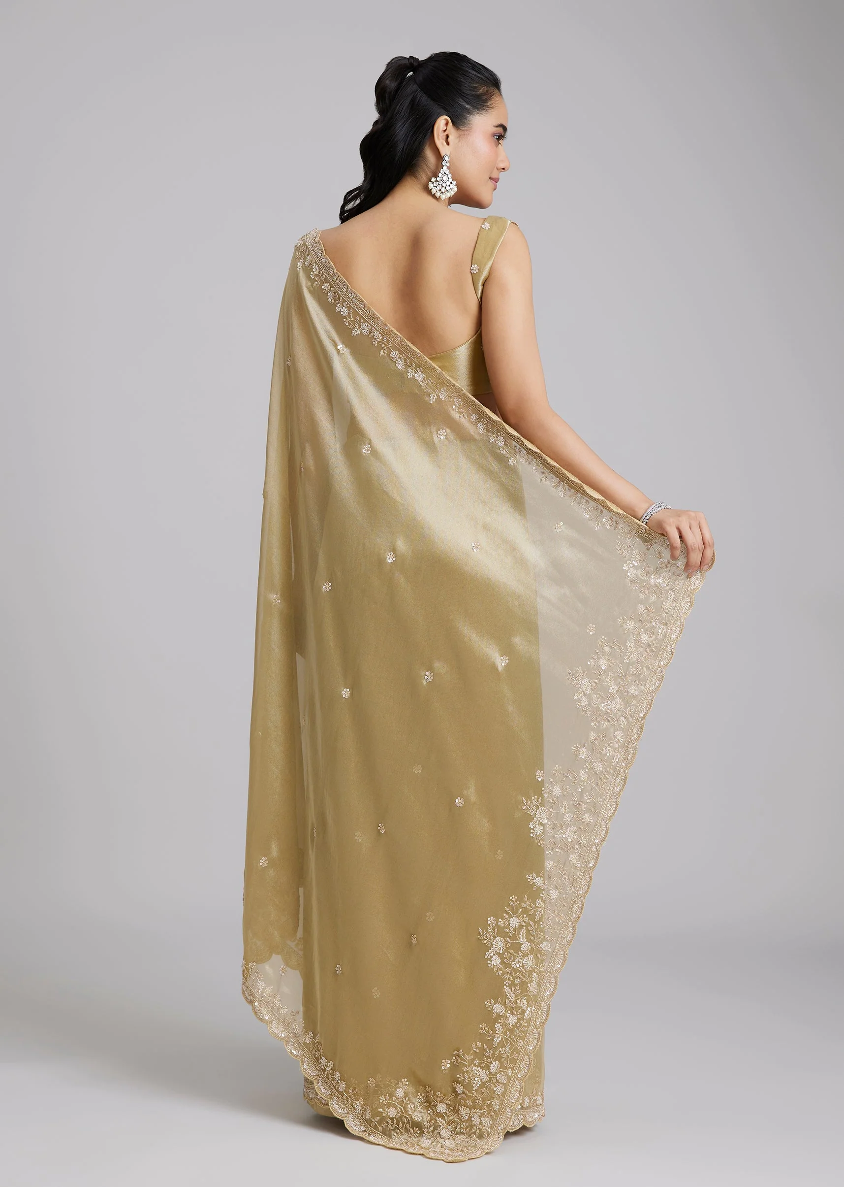 Mustard Yellow Tissue Saree - Image 4