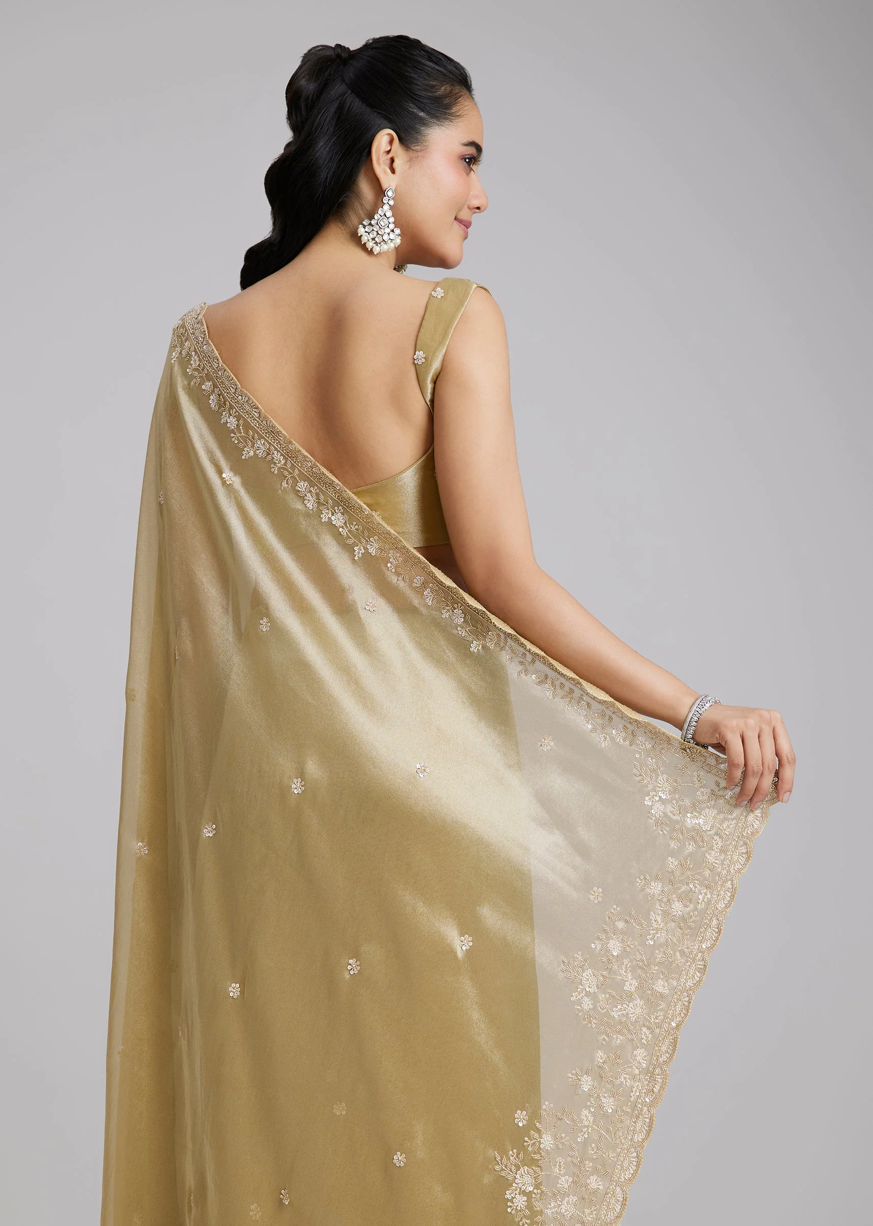 Mustard Yellow Tissue Saree - Image 6