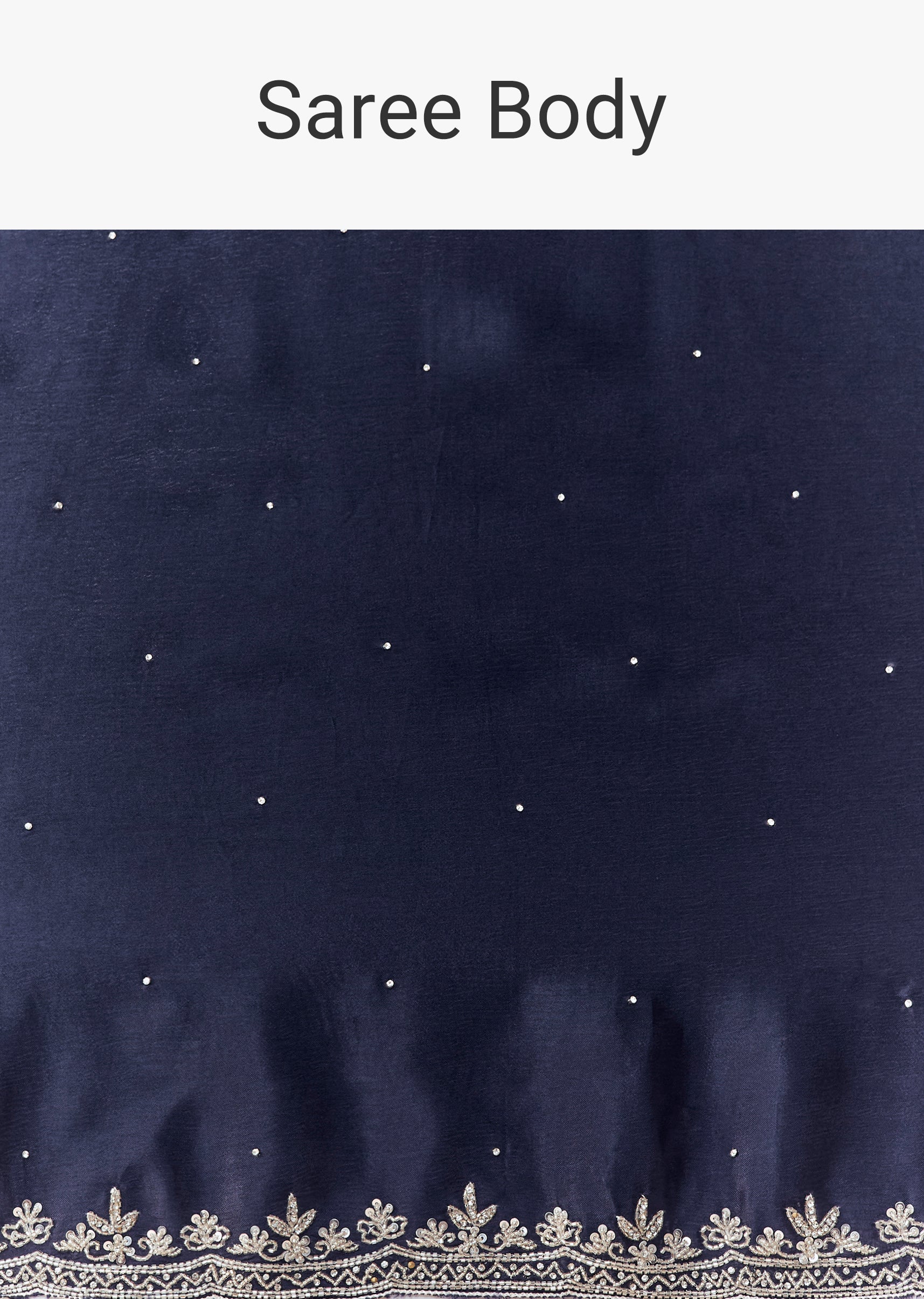Navy Blue Chinon Embroidered Border Saree with Blouse Fabric - Image 9