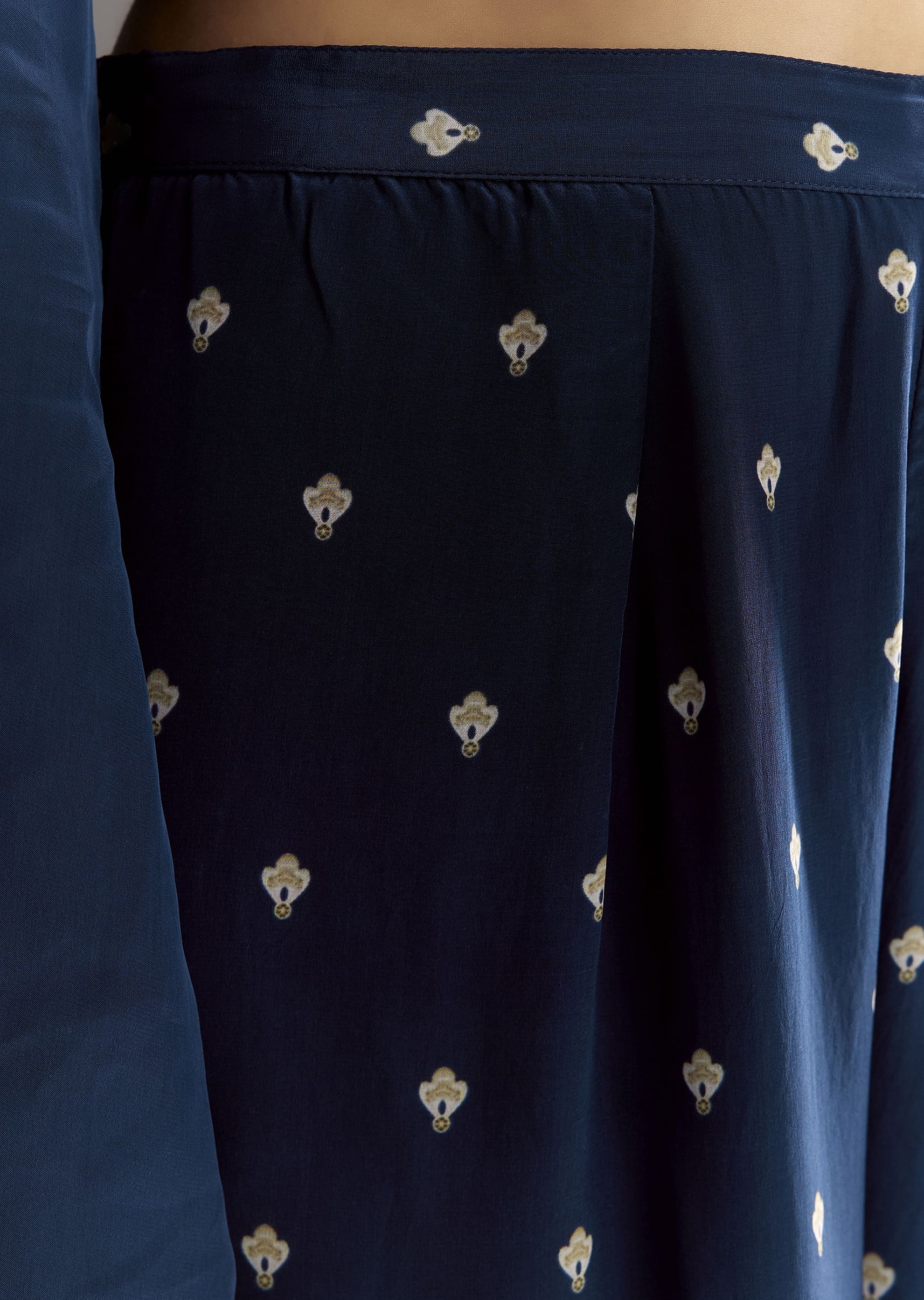 Navy Blue Crepe Moti Work Kurta With Printed Palazzo Dupatta - Image 6