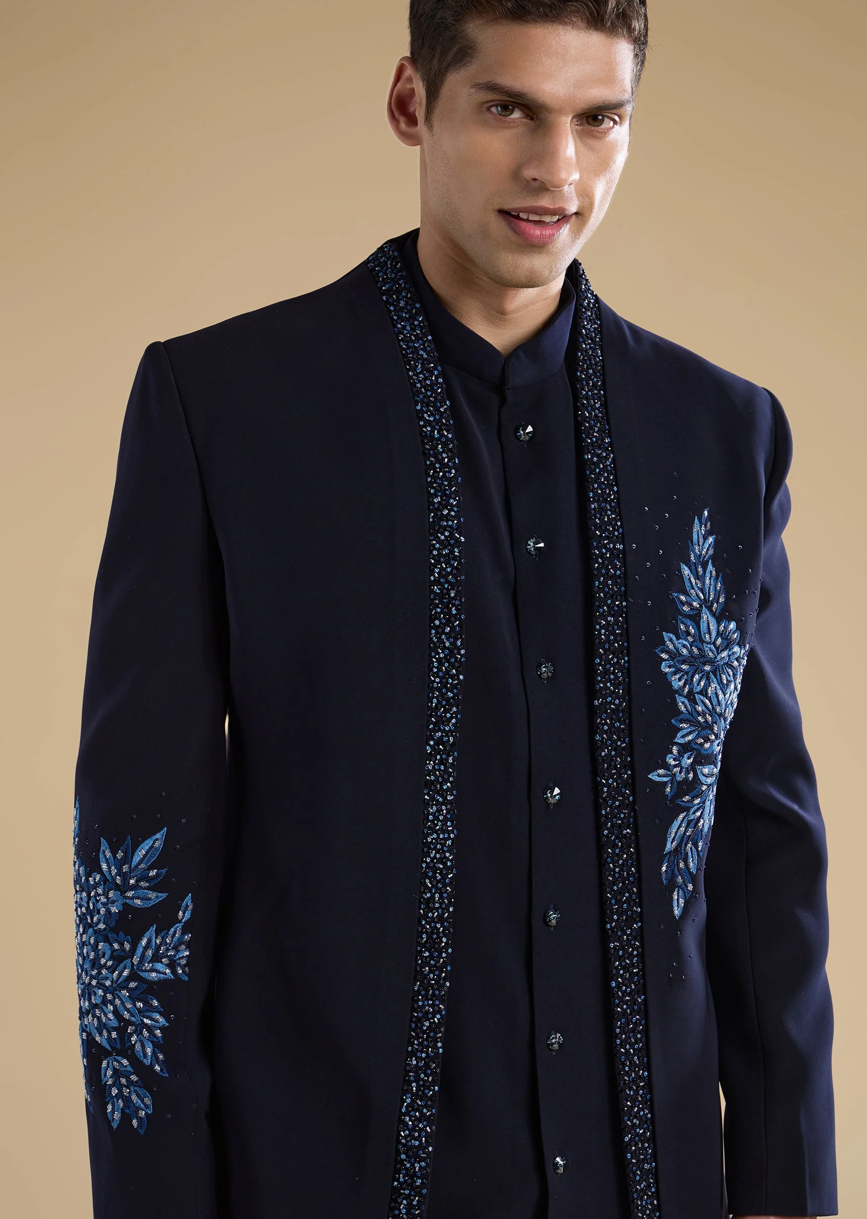 Navy Blue Embroidered Indo-Western Set - Image 2