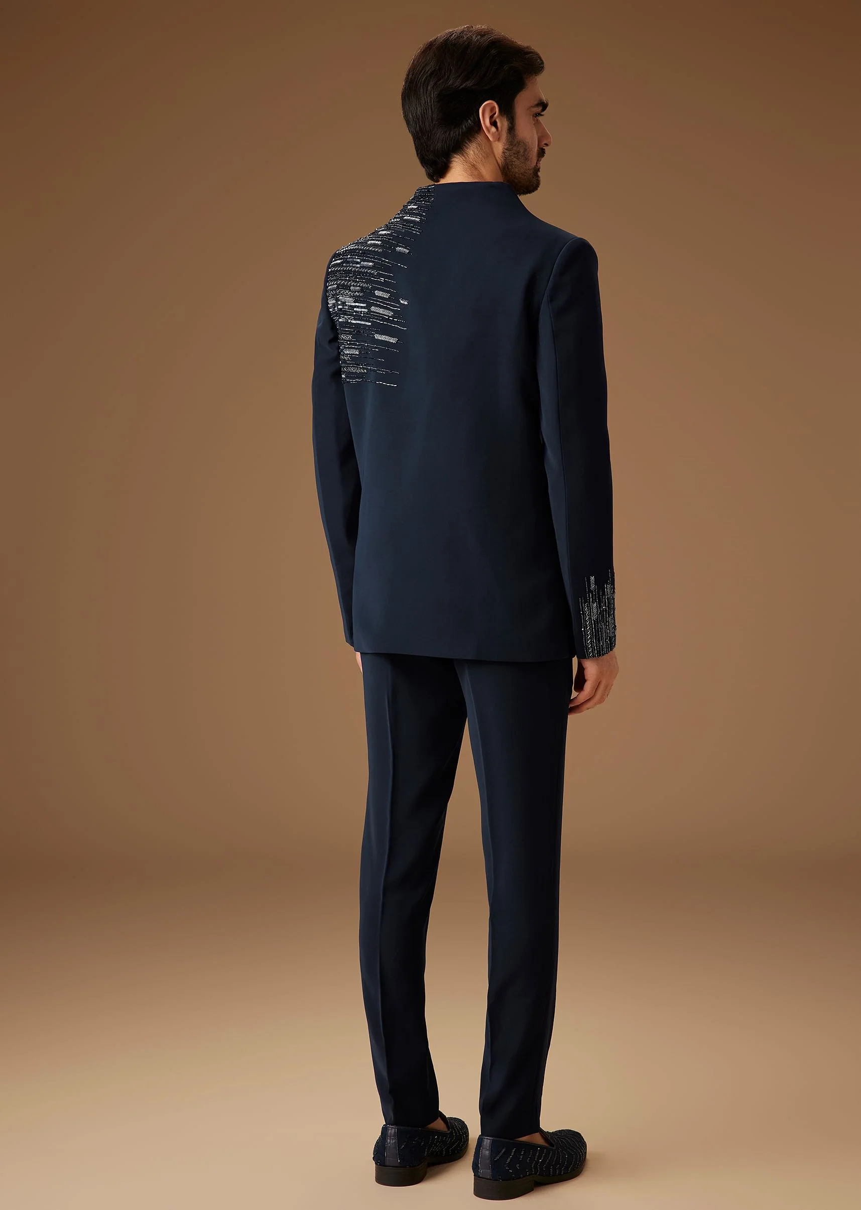 Navy Blue Embroidered Tuxedo Set - Image 4