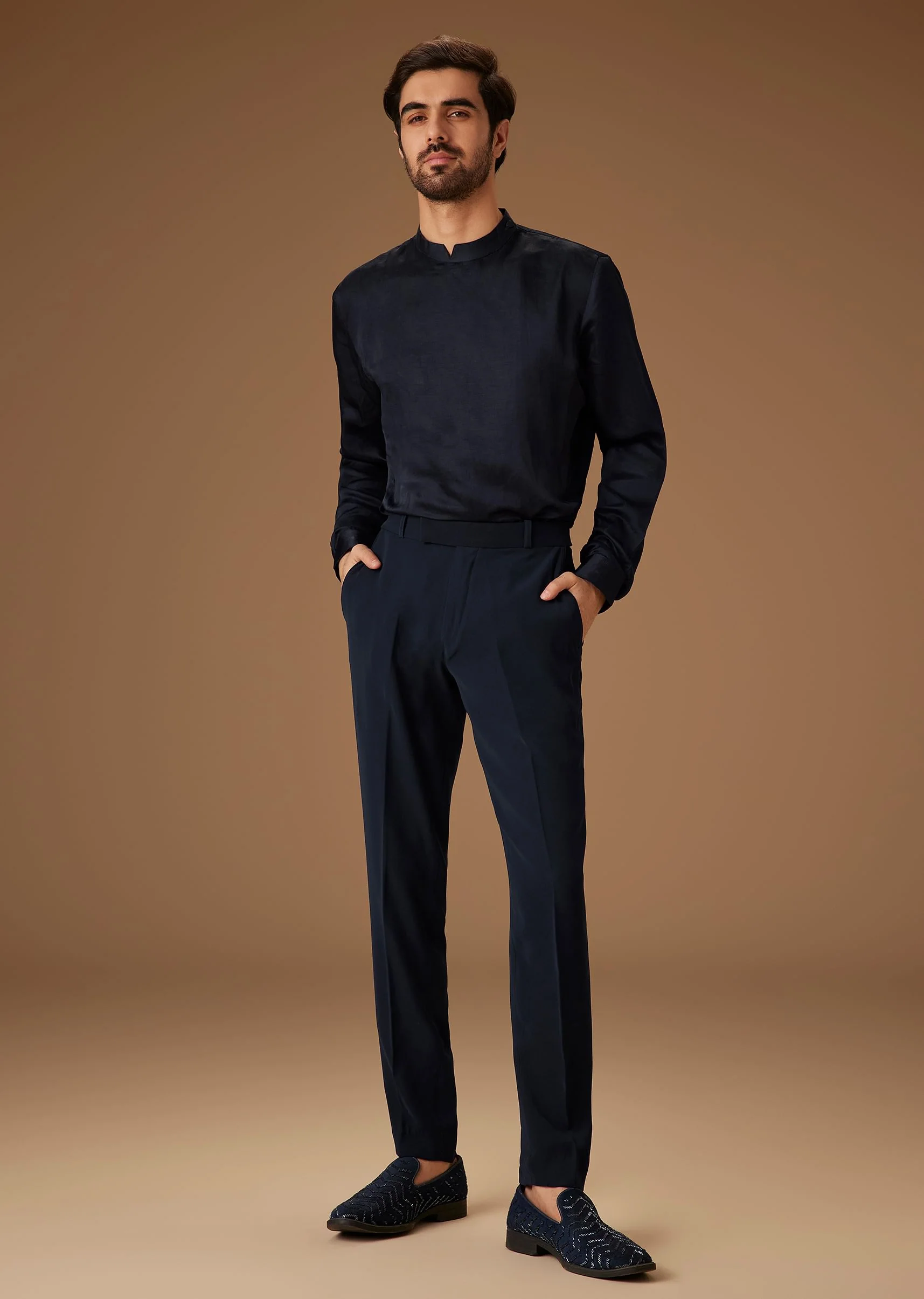 Navy Blue Embroidered Tuxedo Set - Image 6