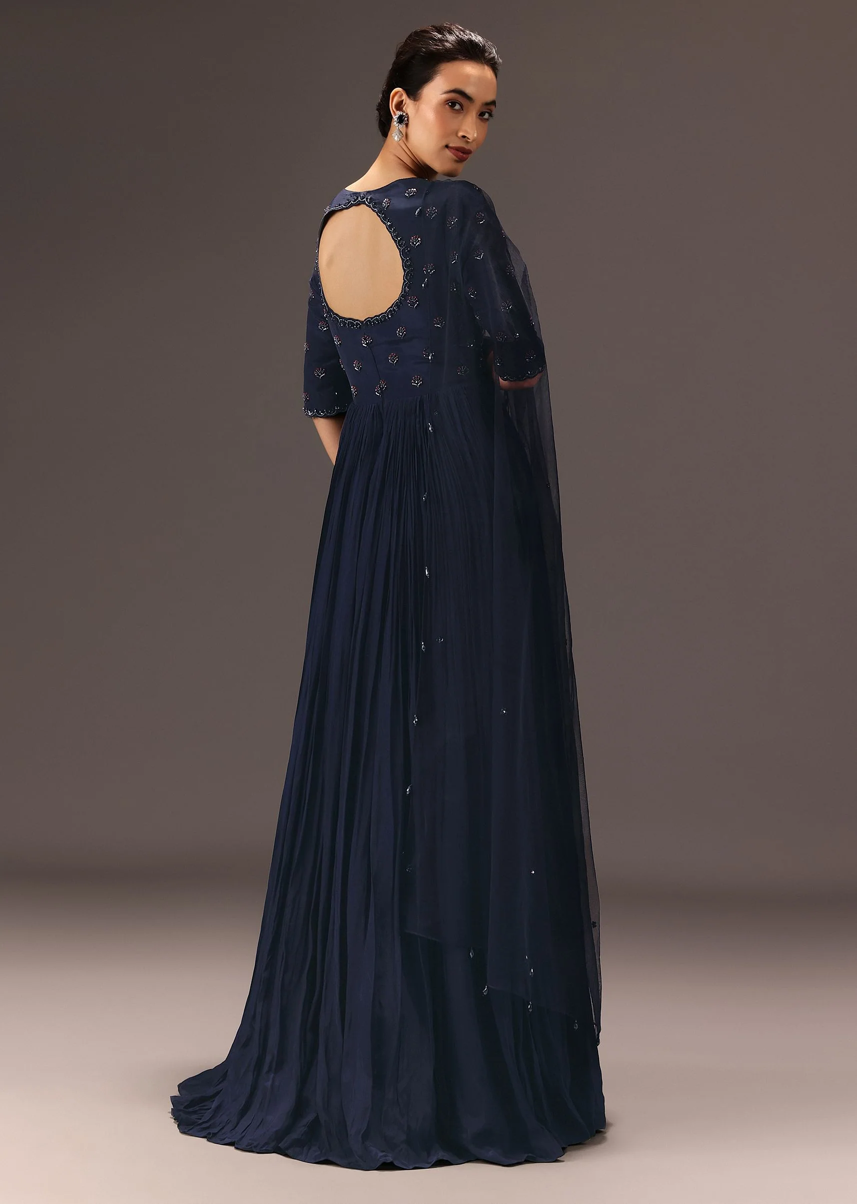 Navy Blue Hand Embroidered Anarkali Suit With Dupatta - Image 6