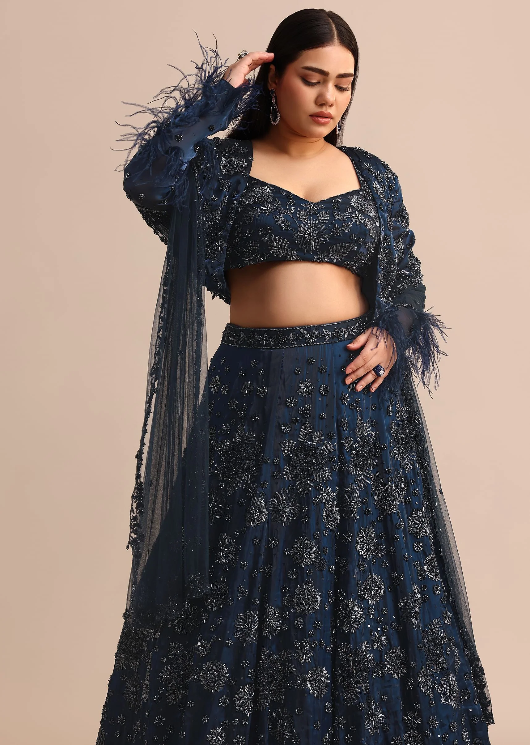 Navy Blue Jacket Kali Lehenga With Dupatta - Image 4