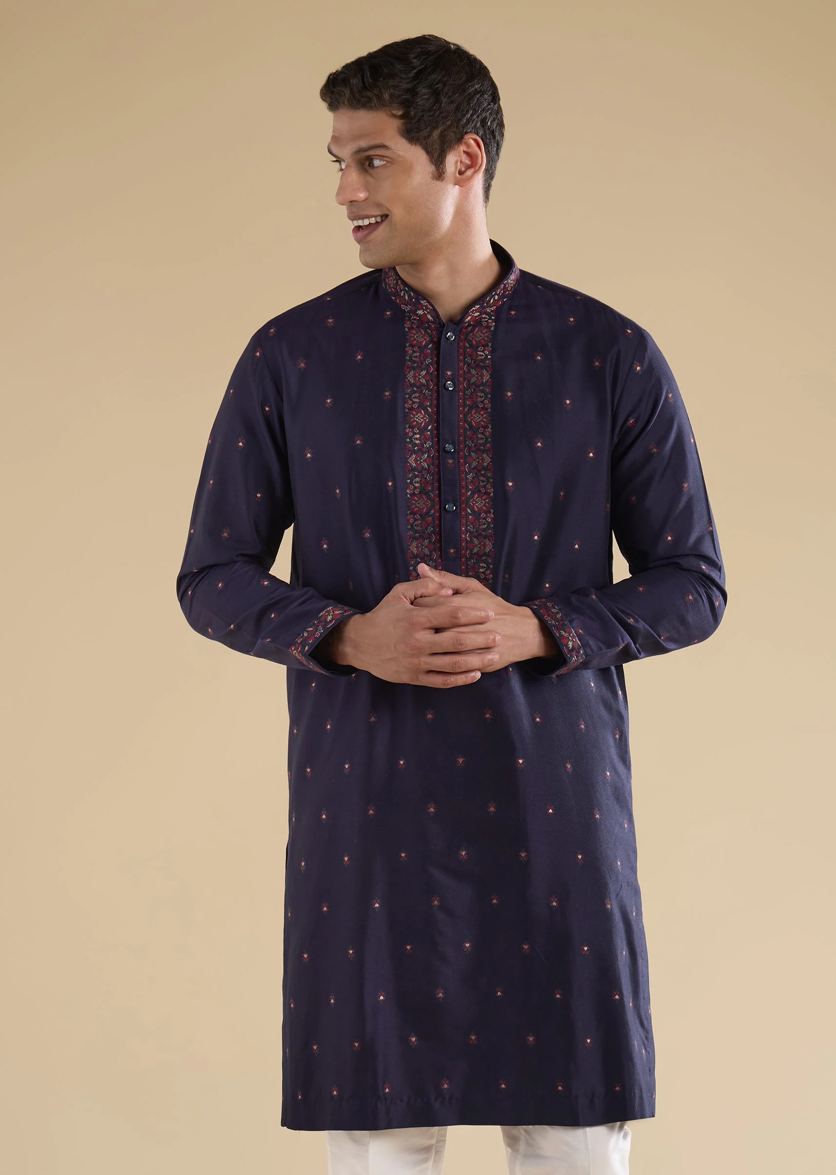 Navy Blue Printed Kurta Set with Dupatta - Image 6