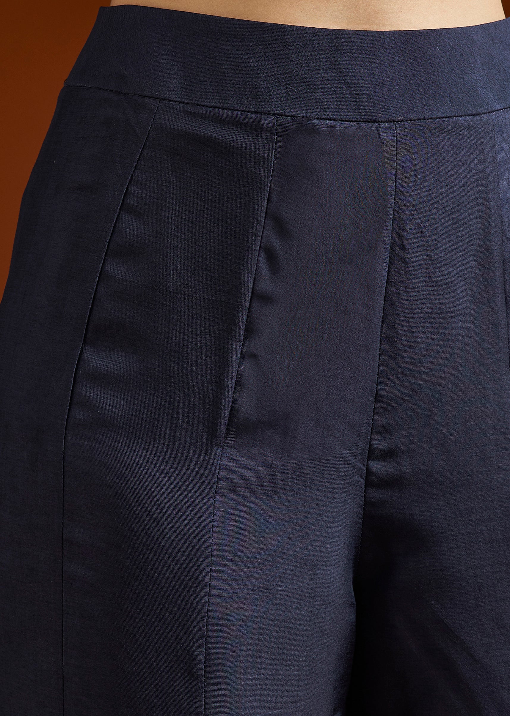 Navy Blue Printed Silk Blend Peplum Palazzo Set - Image 6