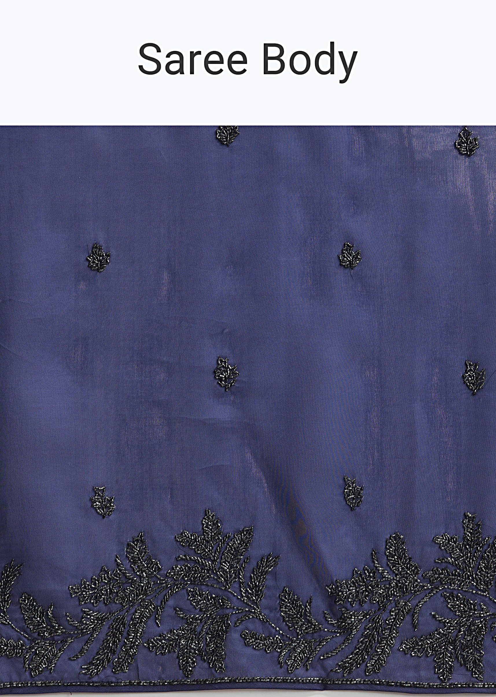 Navy Blue Satin Saree with Cutdana Embroidery - Image 8