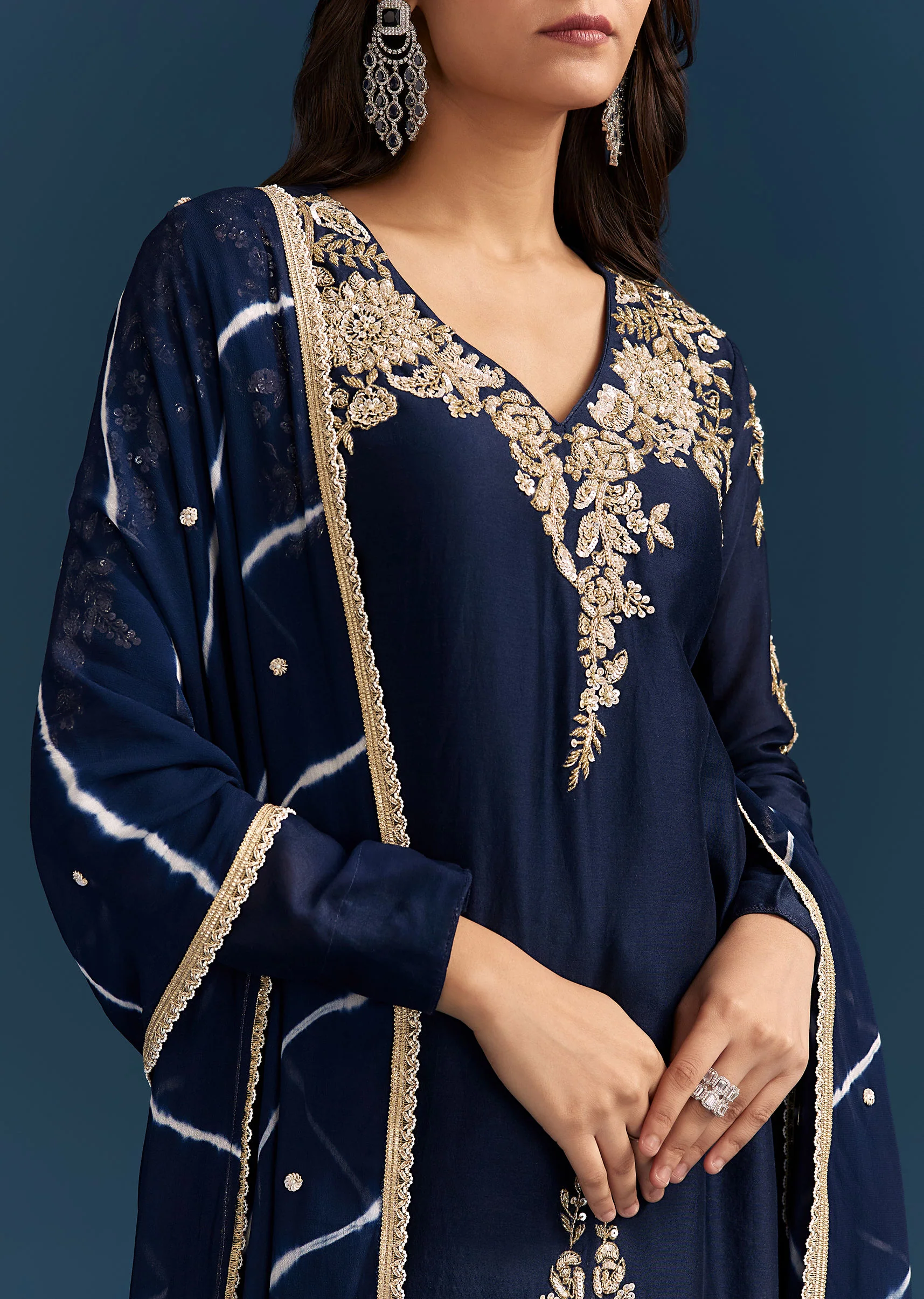 Navy Blue Set With Sequins And Cut Dana Embellished Kurta - Image 2