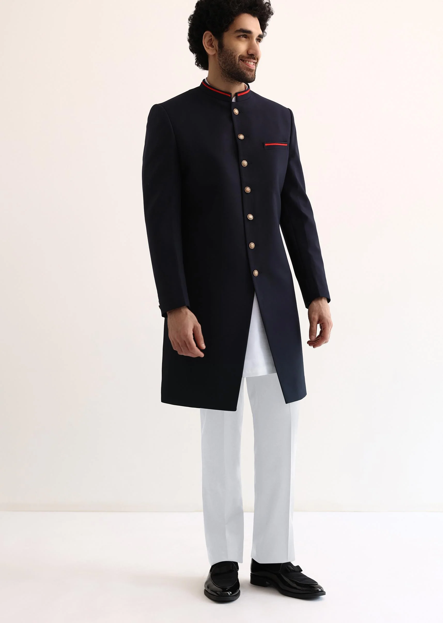 Navy Blue Suiting Indowestern For Men - Image 4
