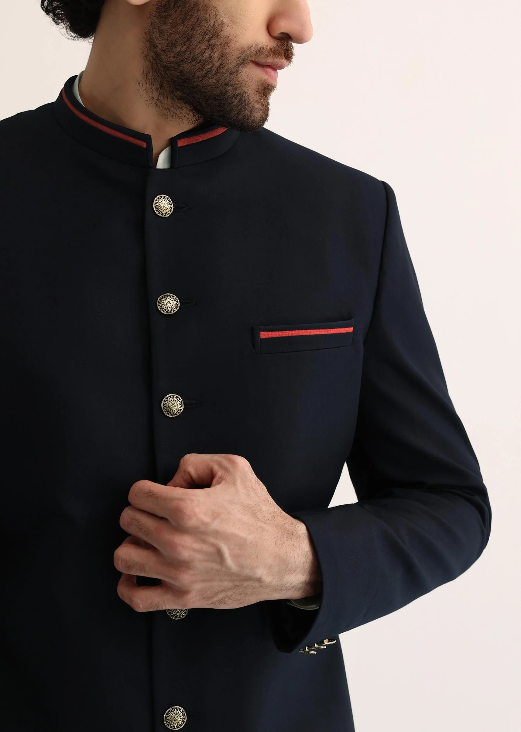 Navy Blue Suiting Indowestern For Men - Image 5
