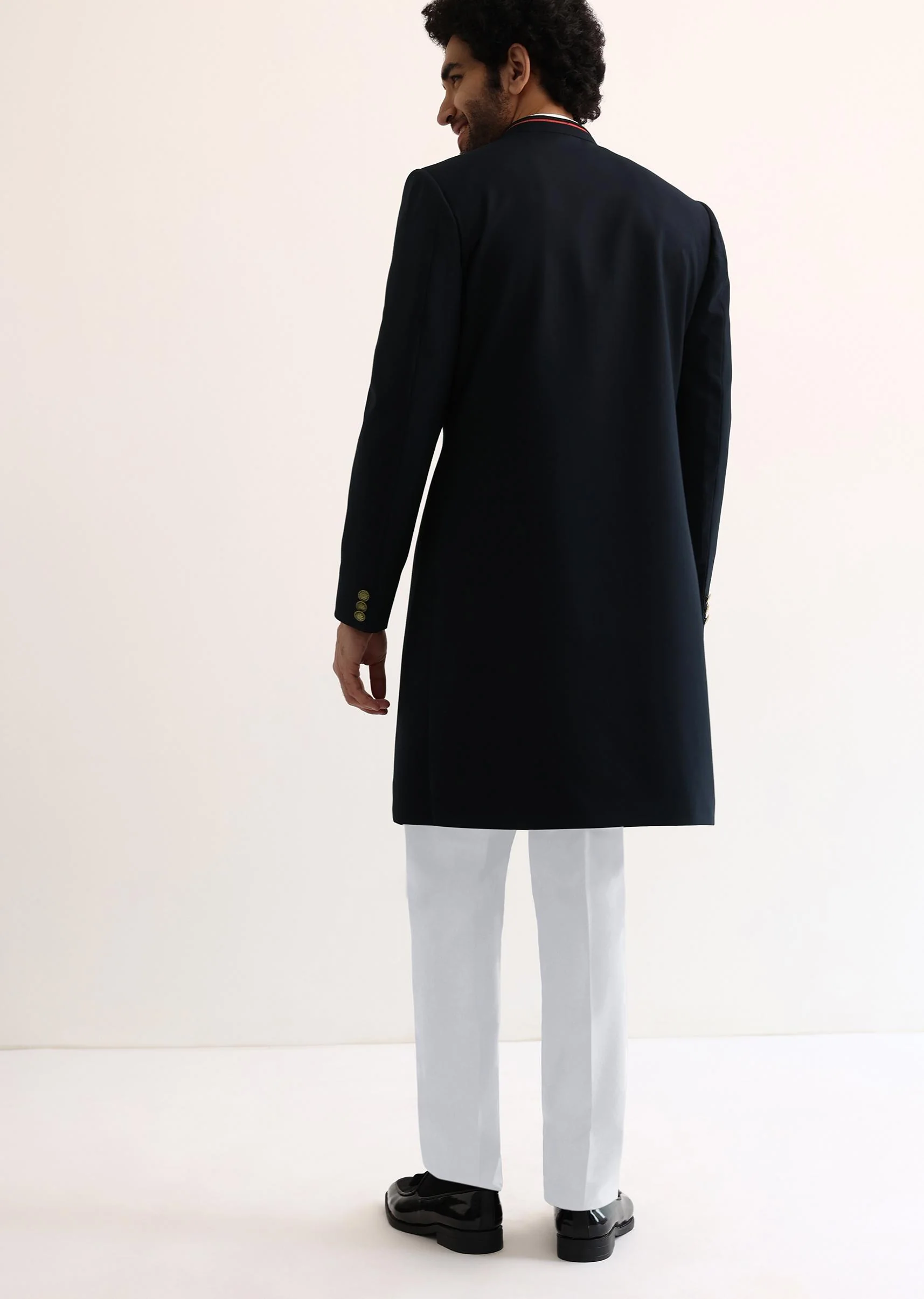Navy Blue Suiting Indowestern For Men - Image 6