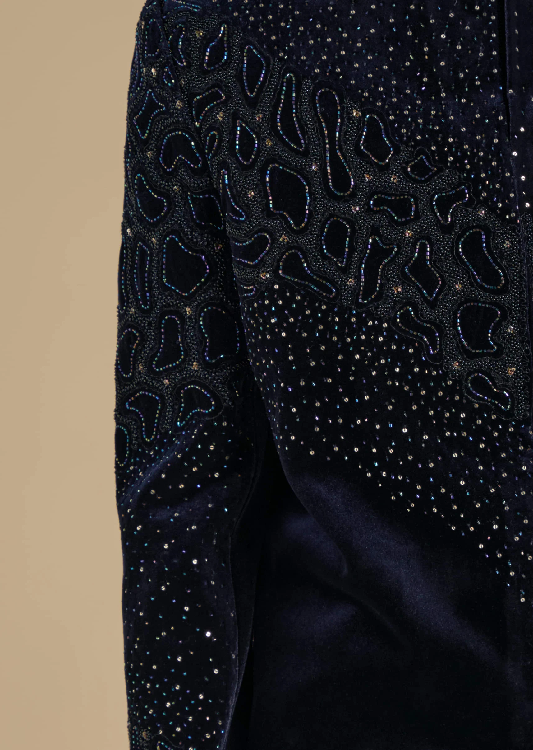 Navy Blue Velvet Jodhpuris with Sequins - Image 2
