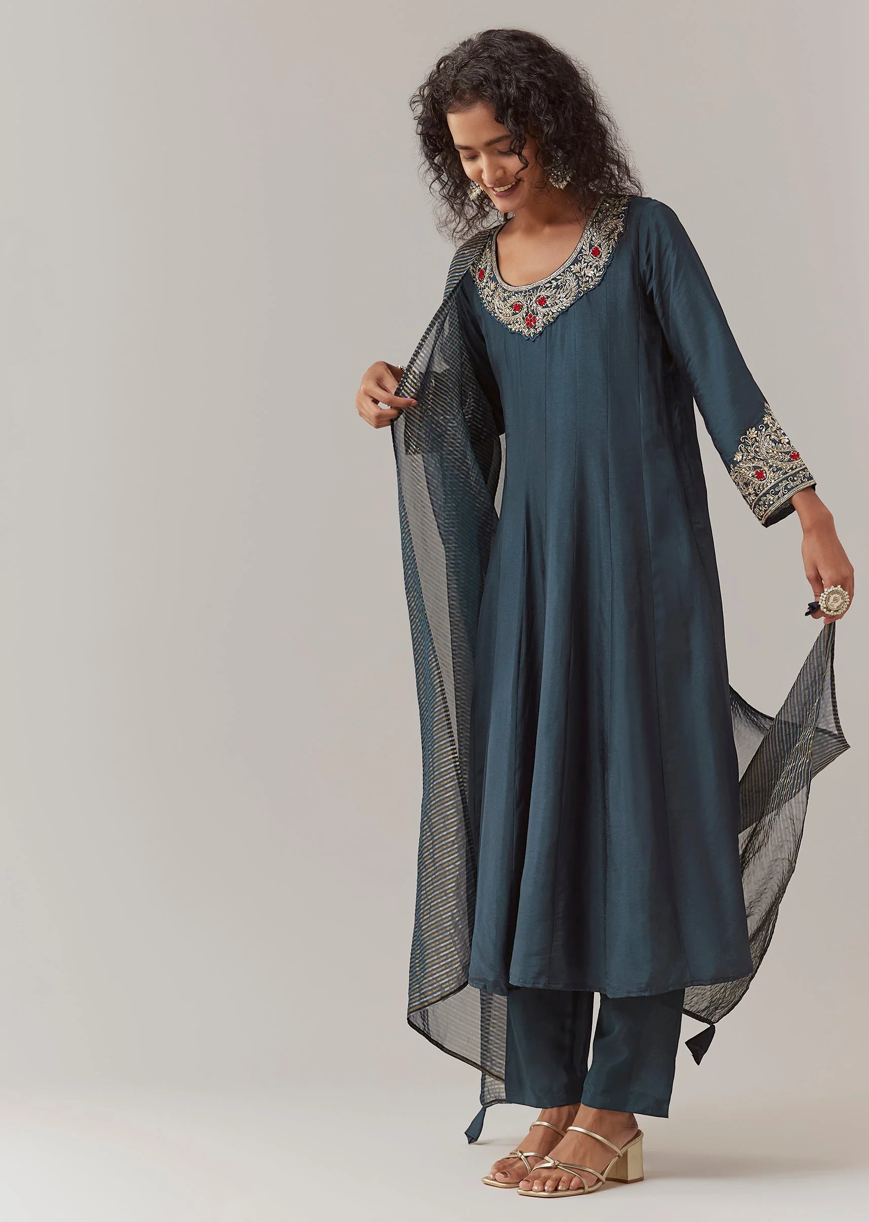 Navy Blue Zardozi Embellished Anarkali Set - Image 3