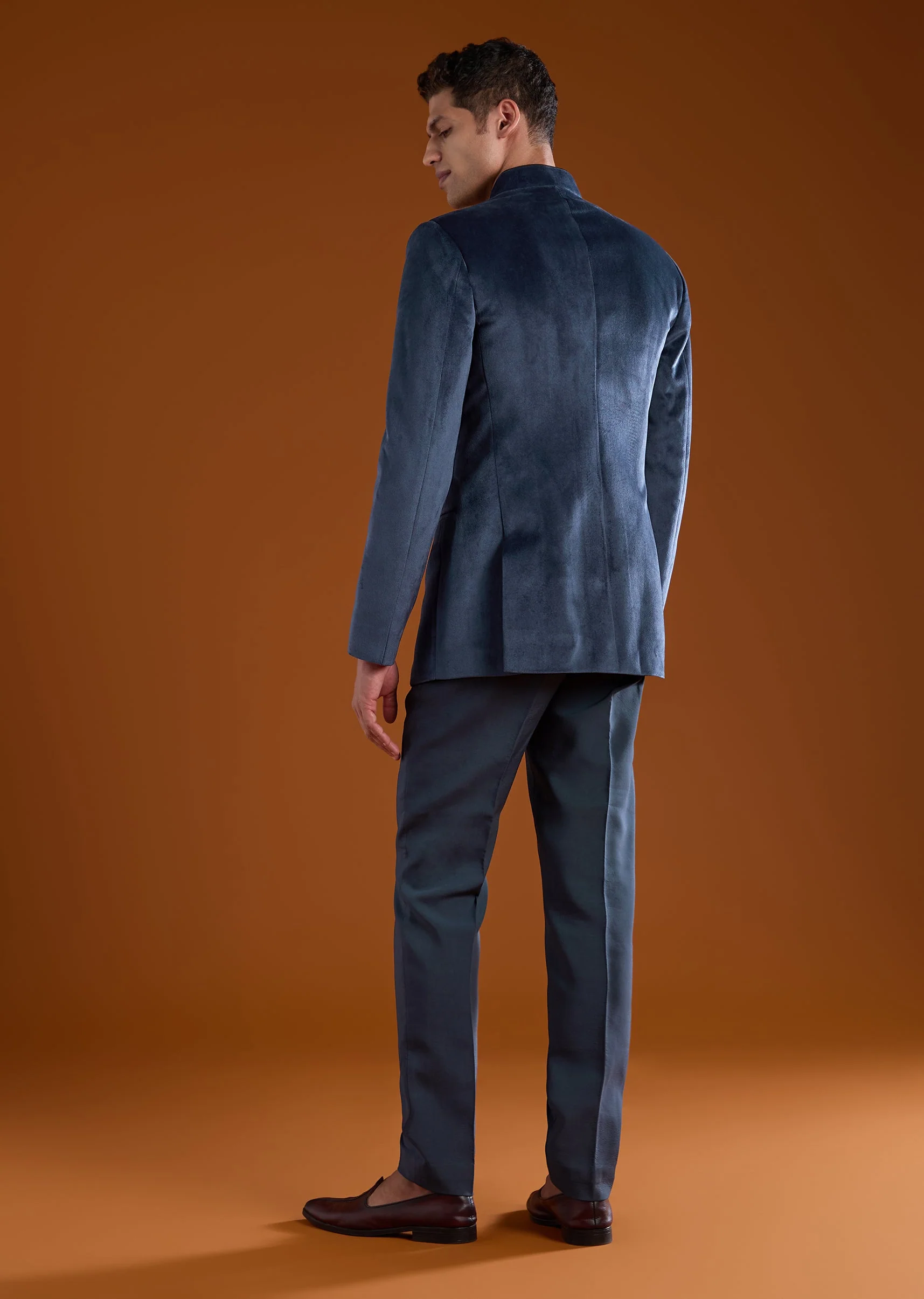 Navy Blue Zardozi Work Jodhpuri and Pant Set in Velvet - Image 5