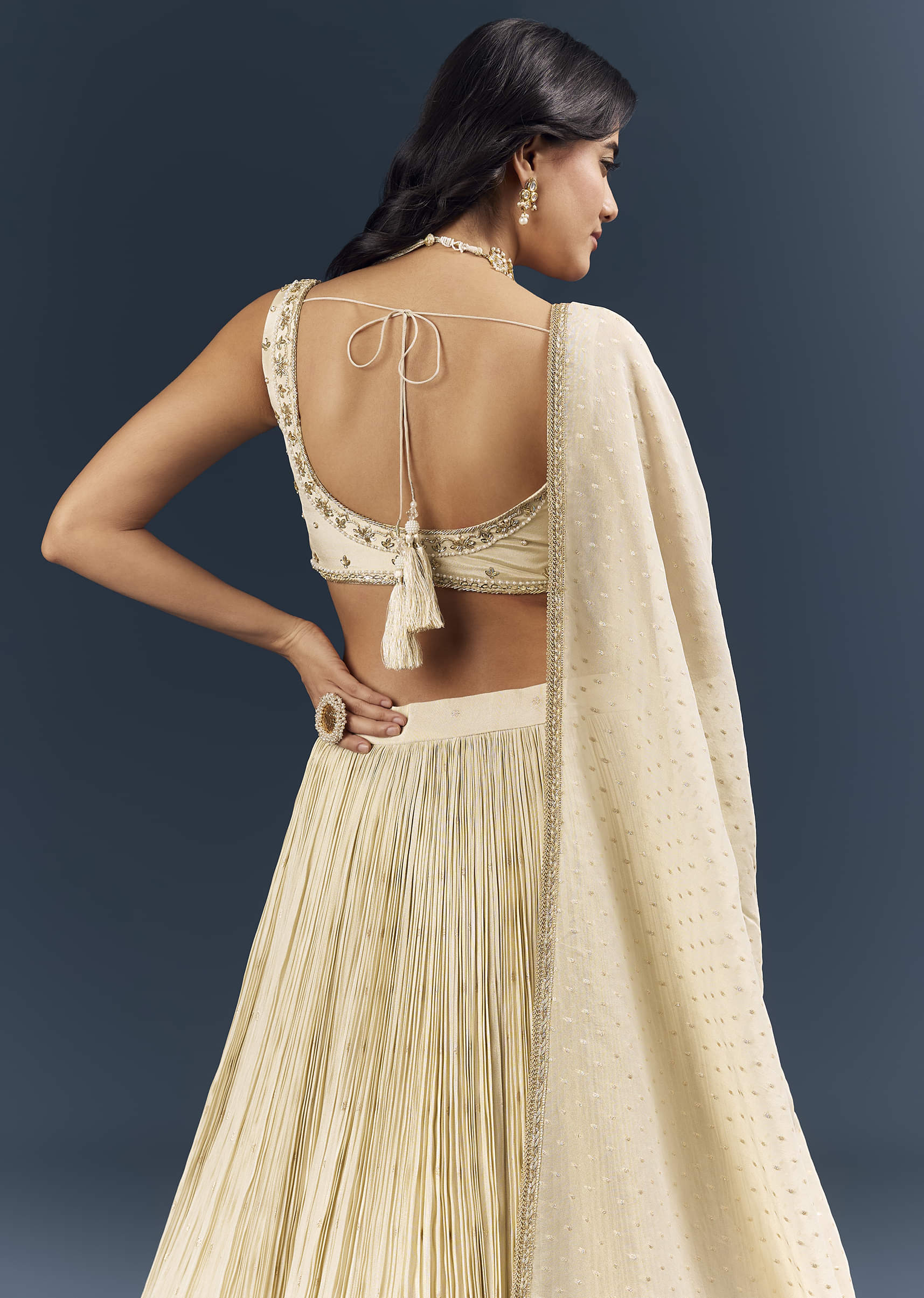 Off White Banarasi Silk Bridesmaid Lehenga With Intricate Hand Embroidery - Image 6