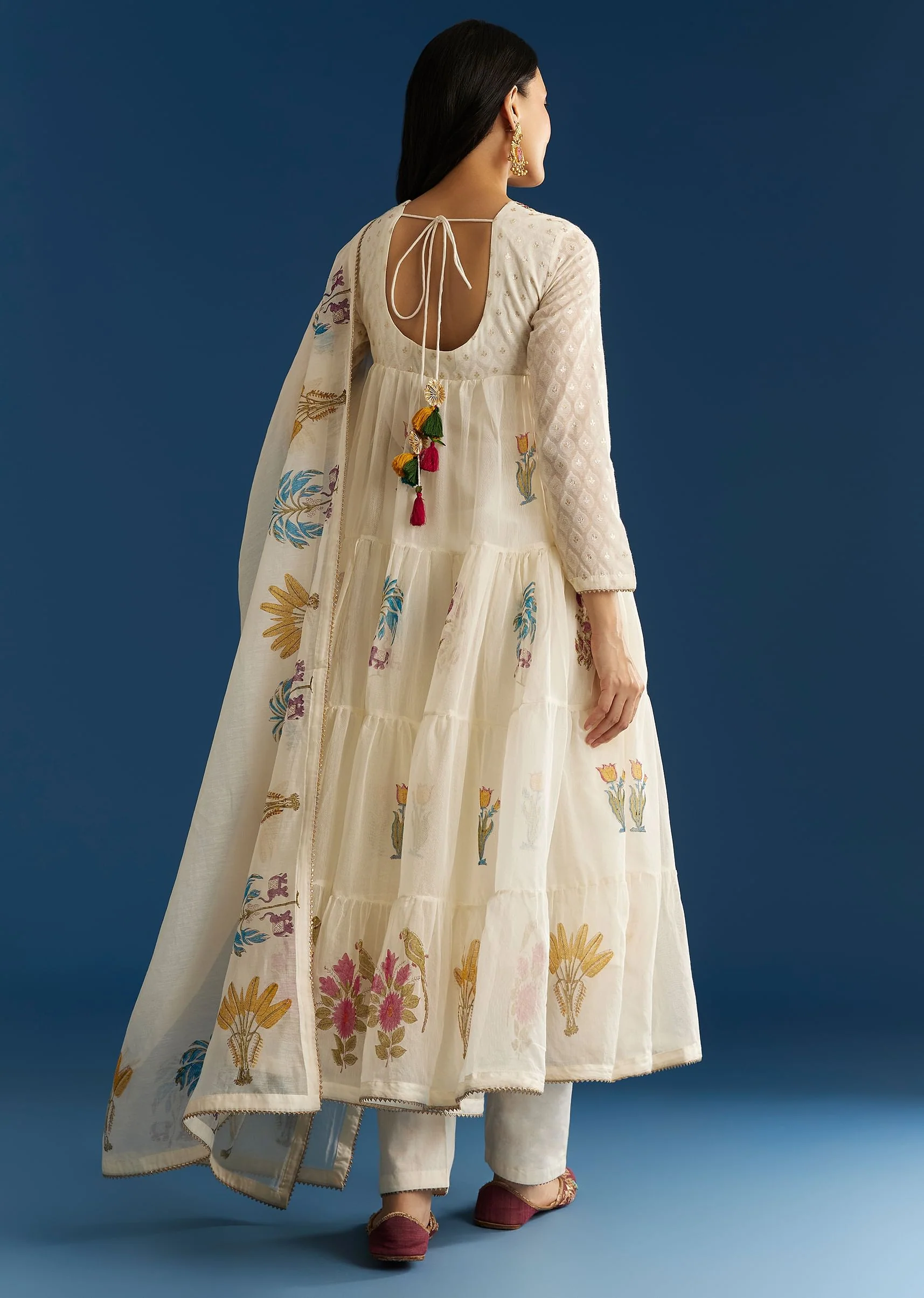 Off White Block Print Anarkali Set With Block Print Dupatta - Image 5