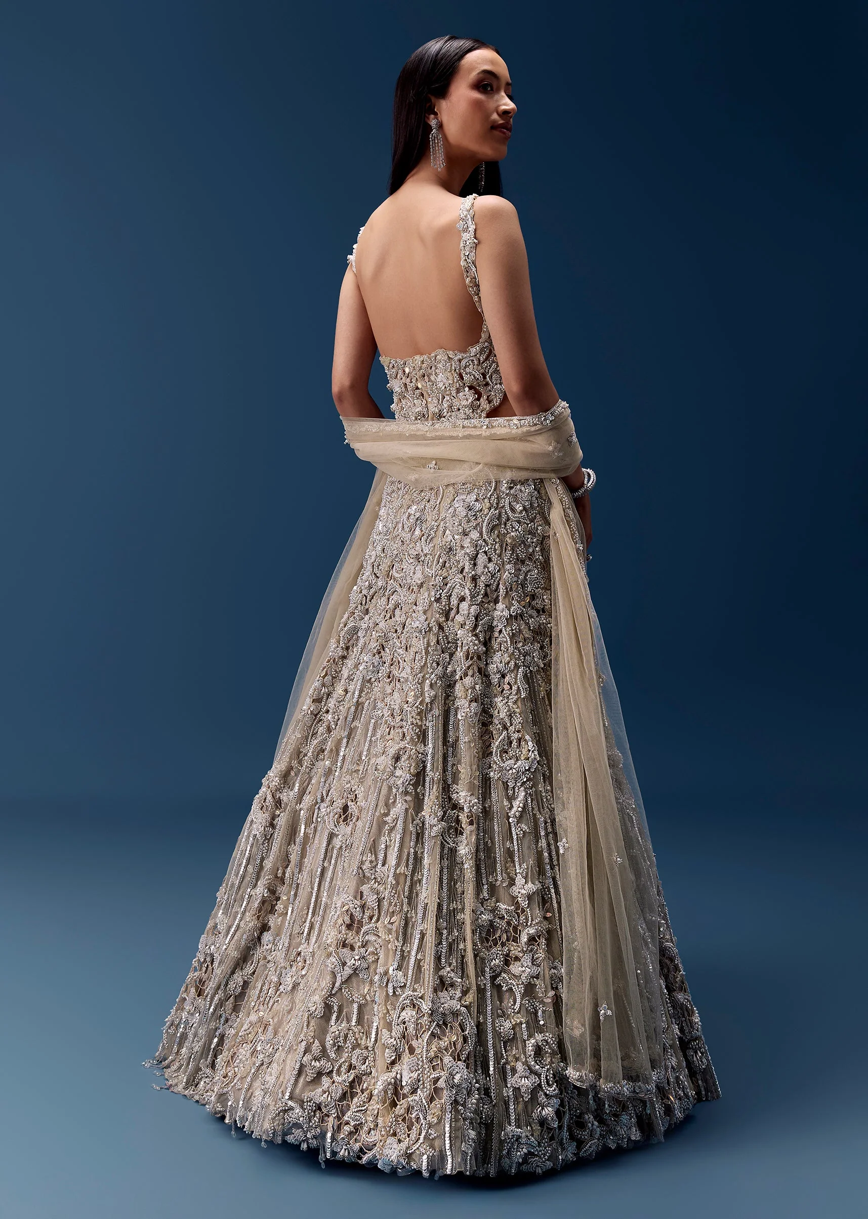 Off White Embellished Lehenga and Corset Blouse Set - Image 2