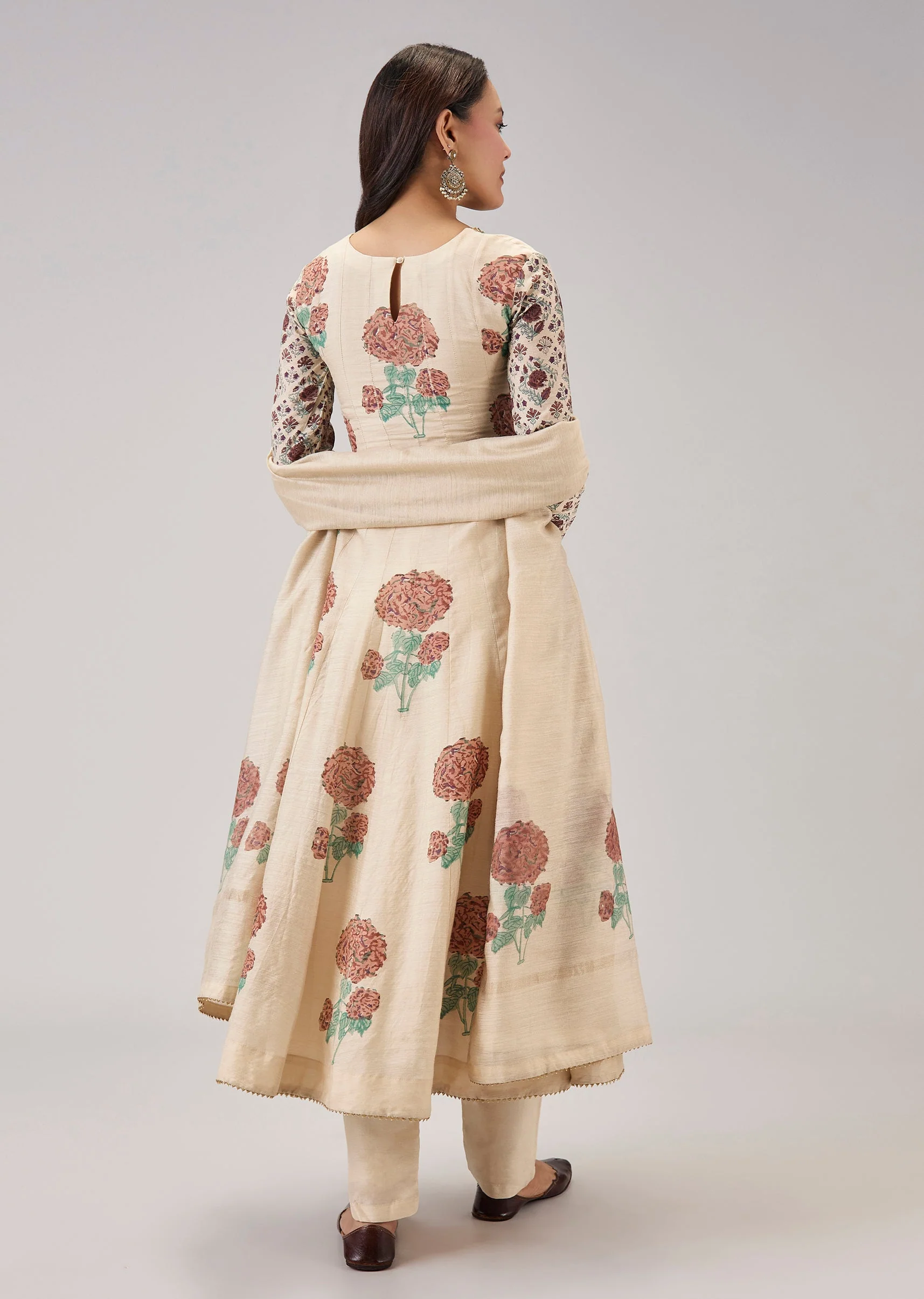 Off White Hand Block Print Anarkali With Sequins Work - Image 5