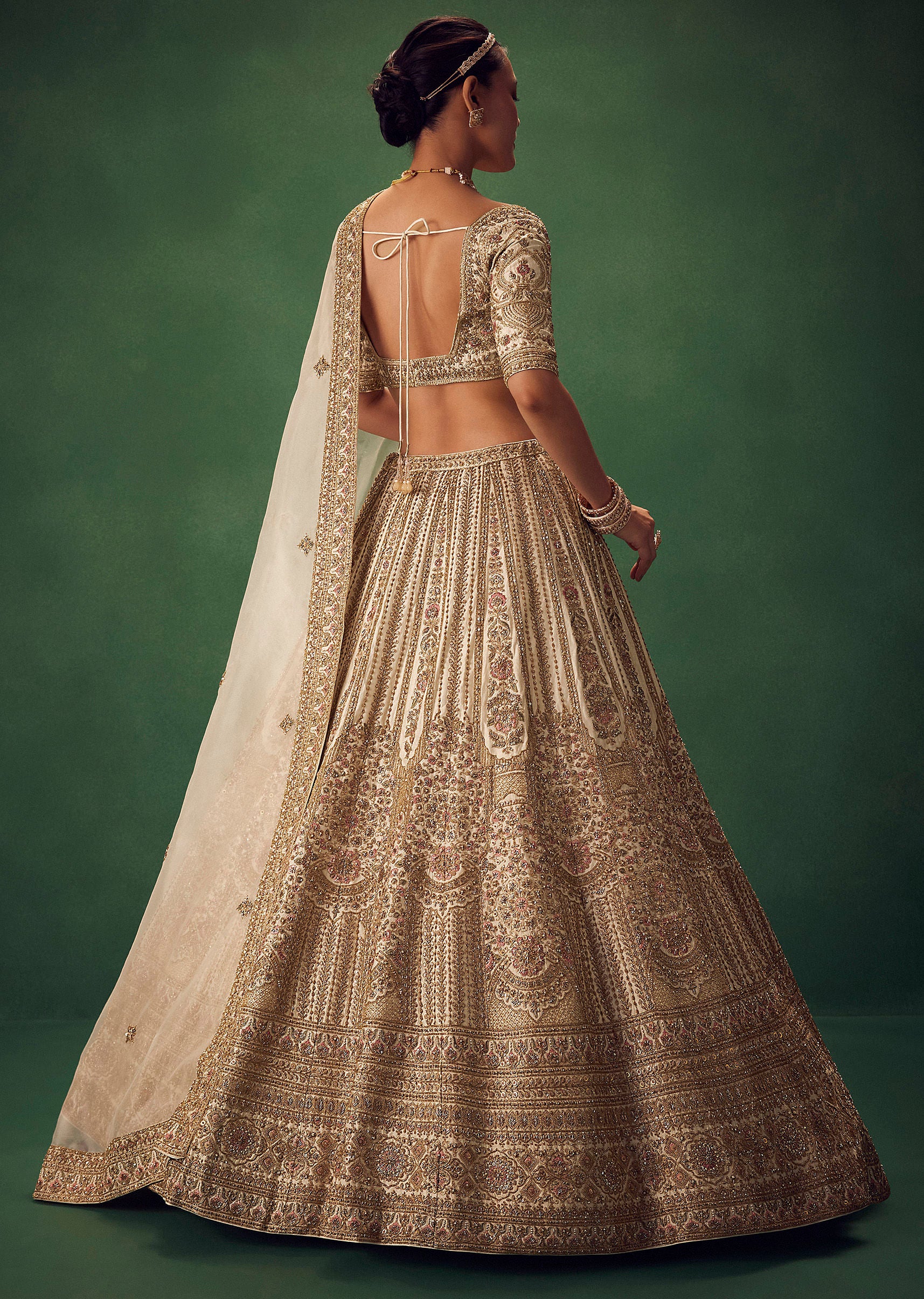 Off White Hand Embroidered Lehenga Set - Image 6