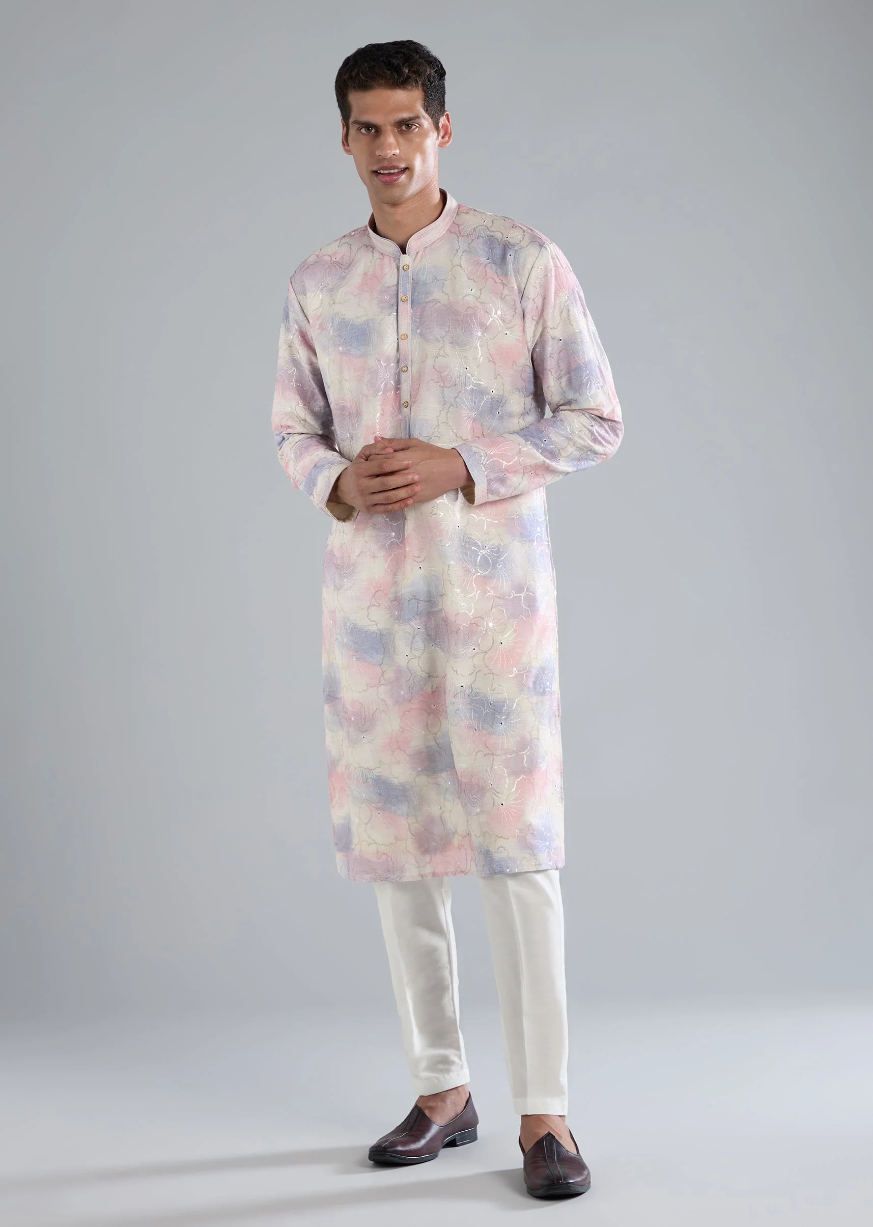 Off White Kurta Set With Thread Resham And Sequin Detailing