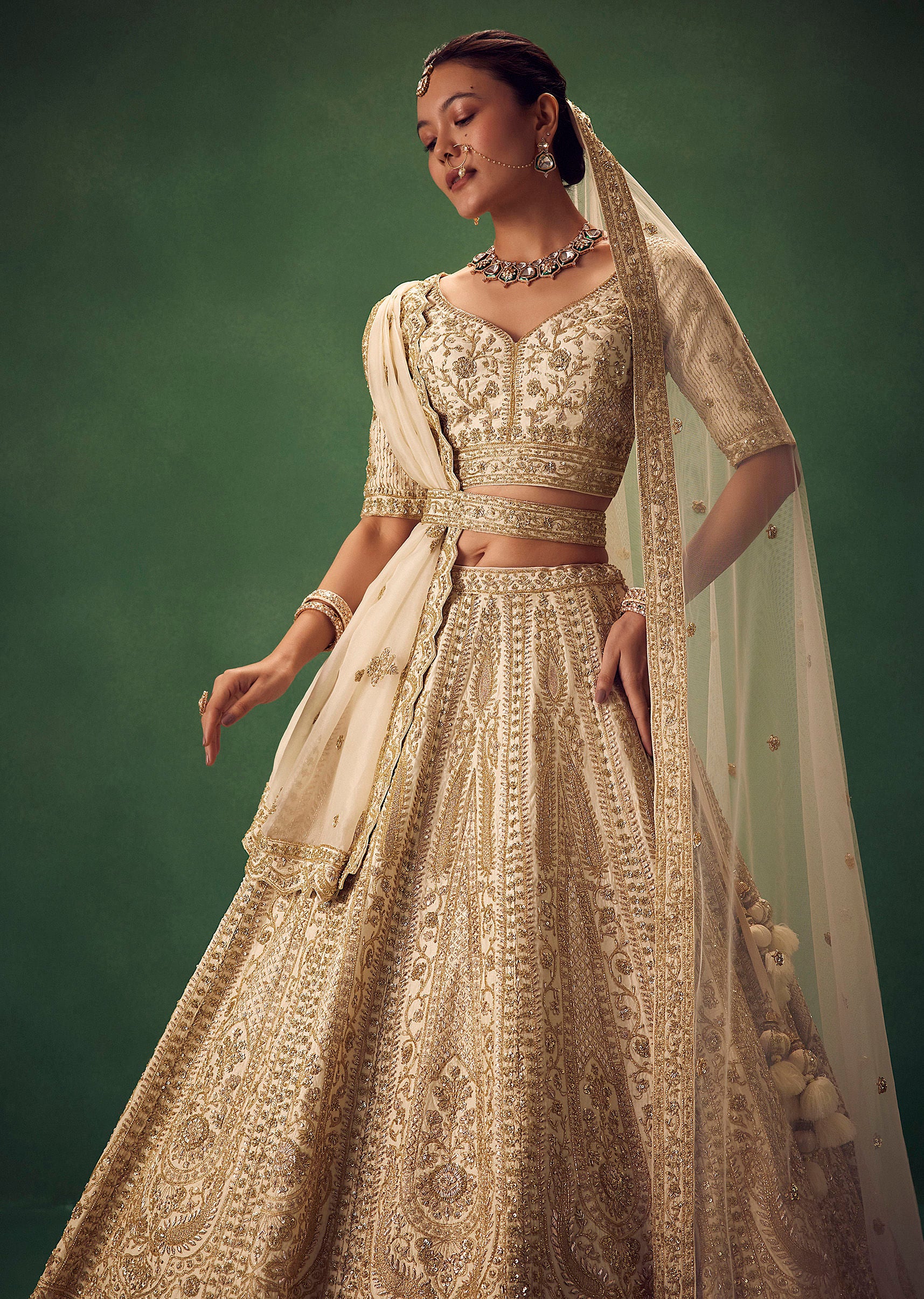 Off White Lehenga Set With Zari And Sequins Work - Image 2