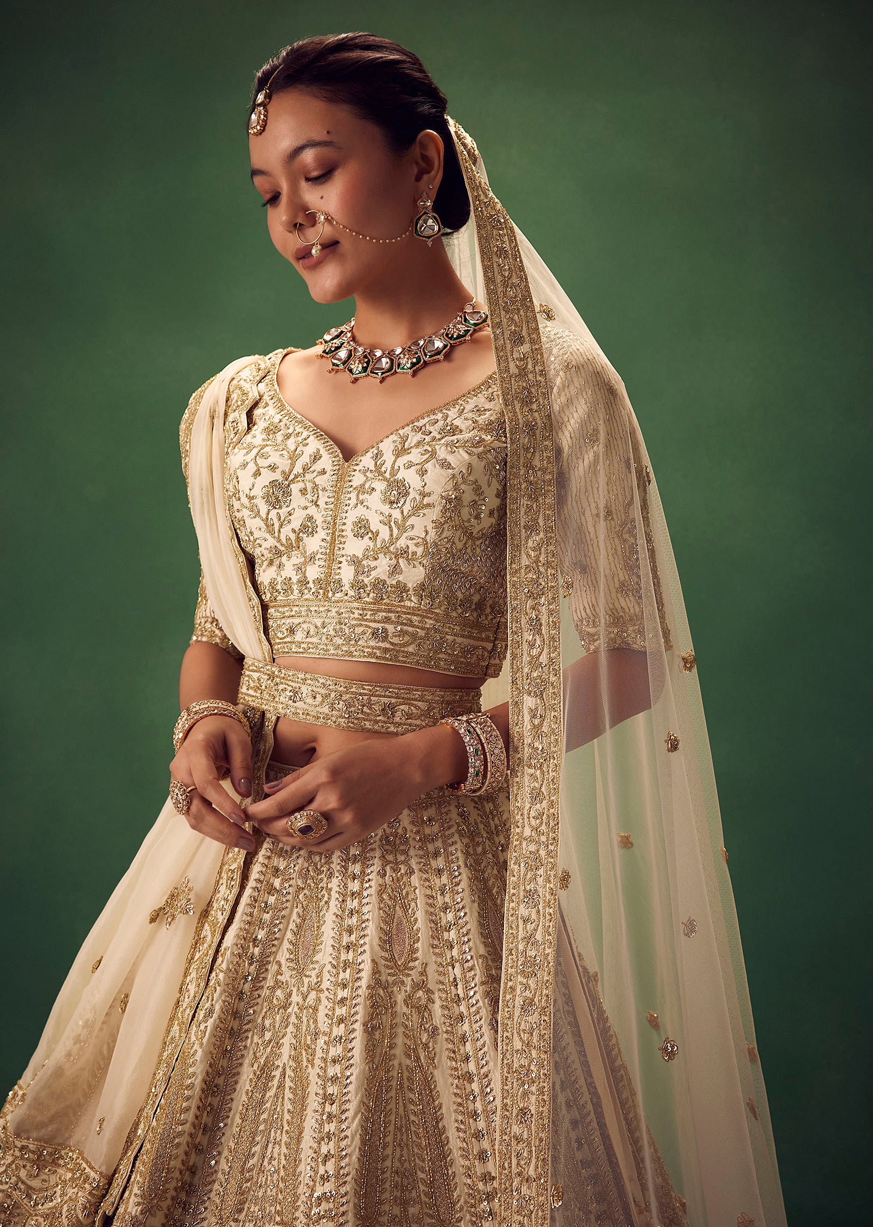 Off White Lehenga Set With Zari And Sequins Work - Image 5