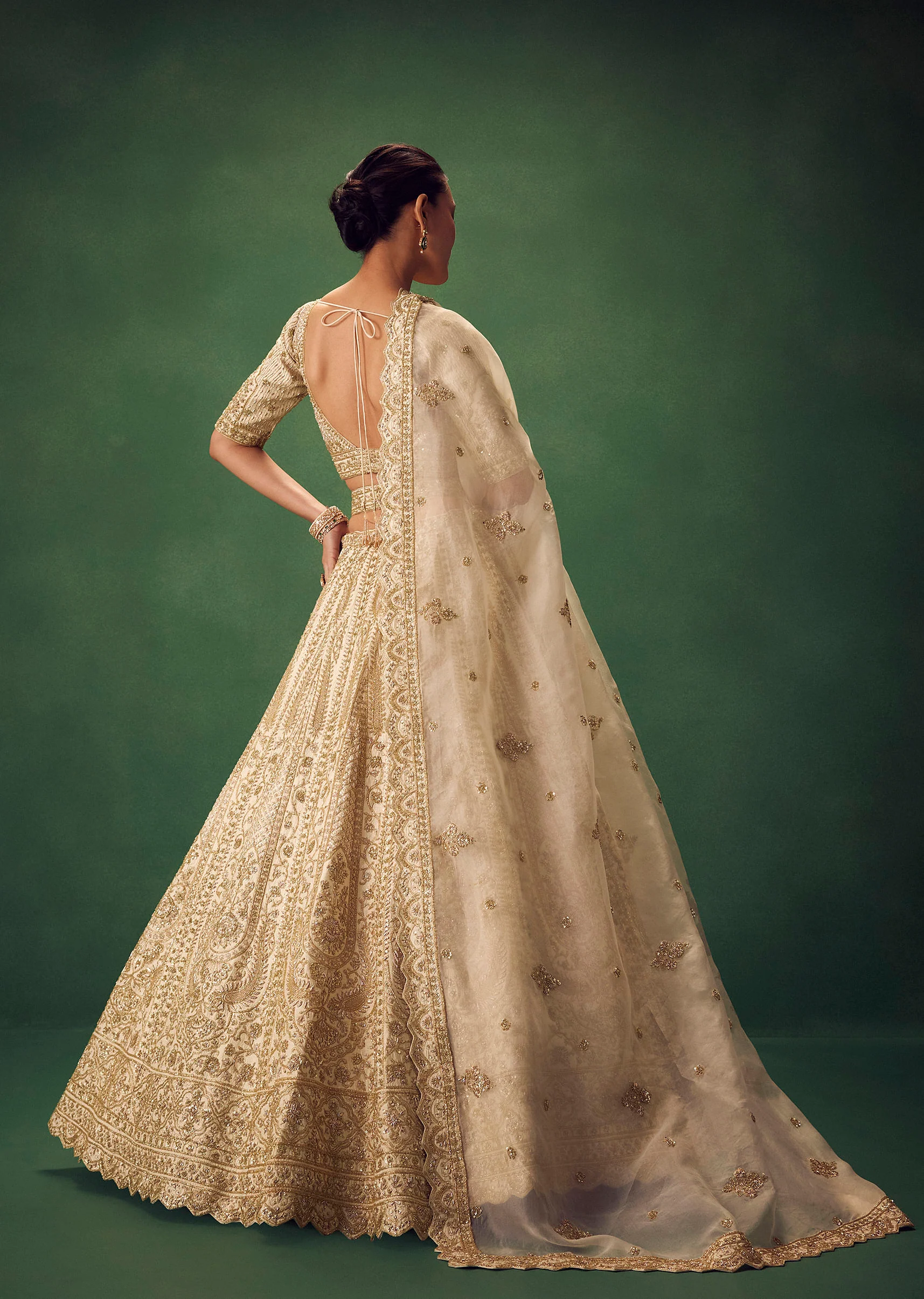 Off White Lehenga Set With Zari And Sequins Work - Image 6