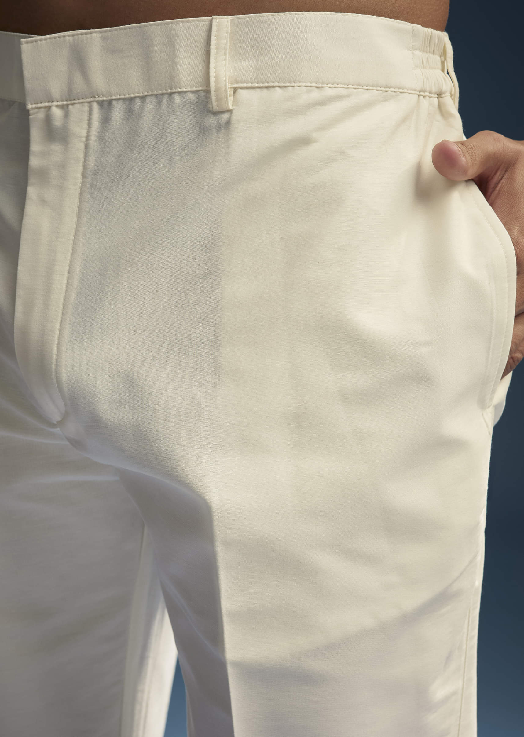 Off White Linen Kurta Set For Men With Resham Aari Embroidery - Image 6