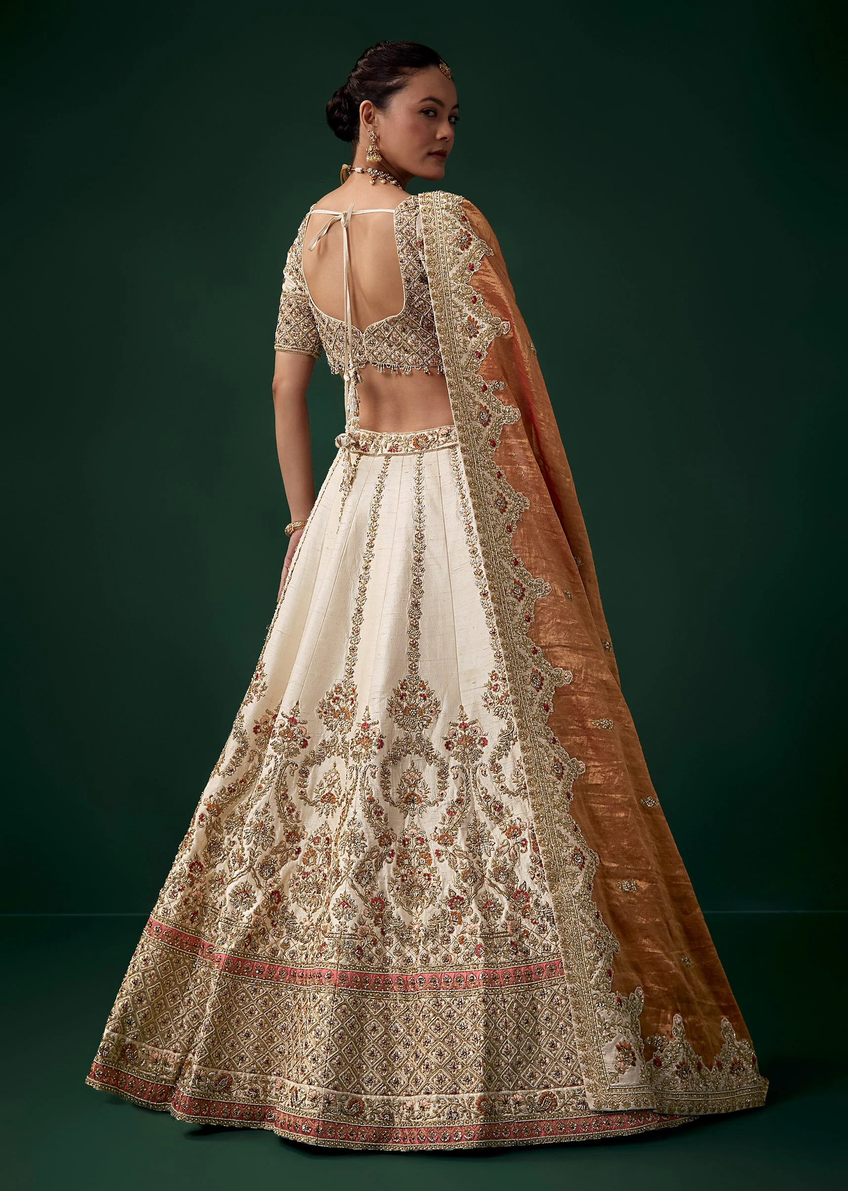 Off White Panetar Bridal Lehenga Set With Intricate Zari Work - Image 2