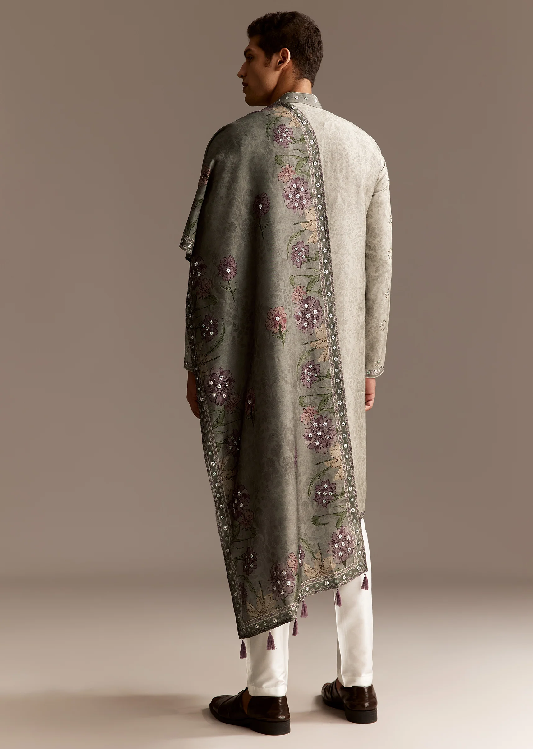 Olive Indie Coordinated Set – Printed Kurta Set With Dupatta For Her And Olive Silk Kurta Set With Dupatta For Him - Image 10