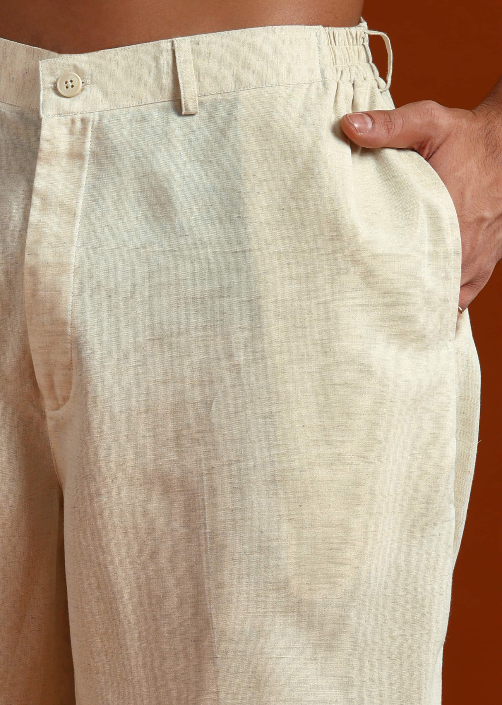 Olive Linen Kurta Set For Men With Resham Embroidery - Image 7