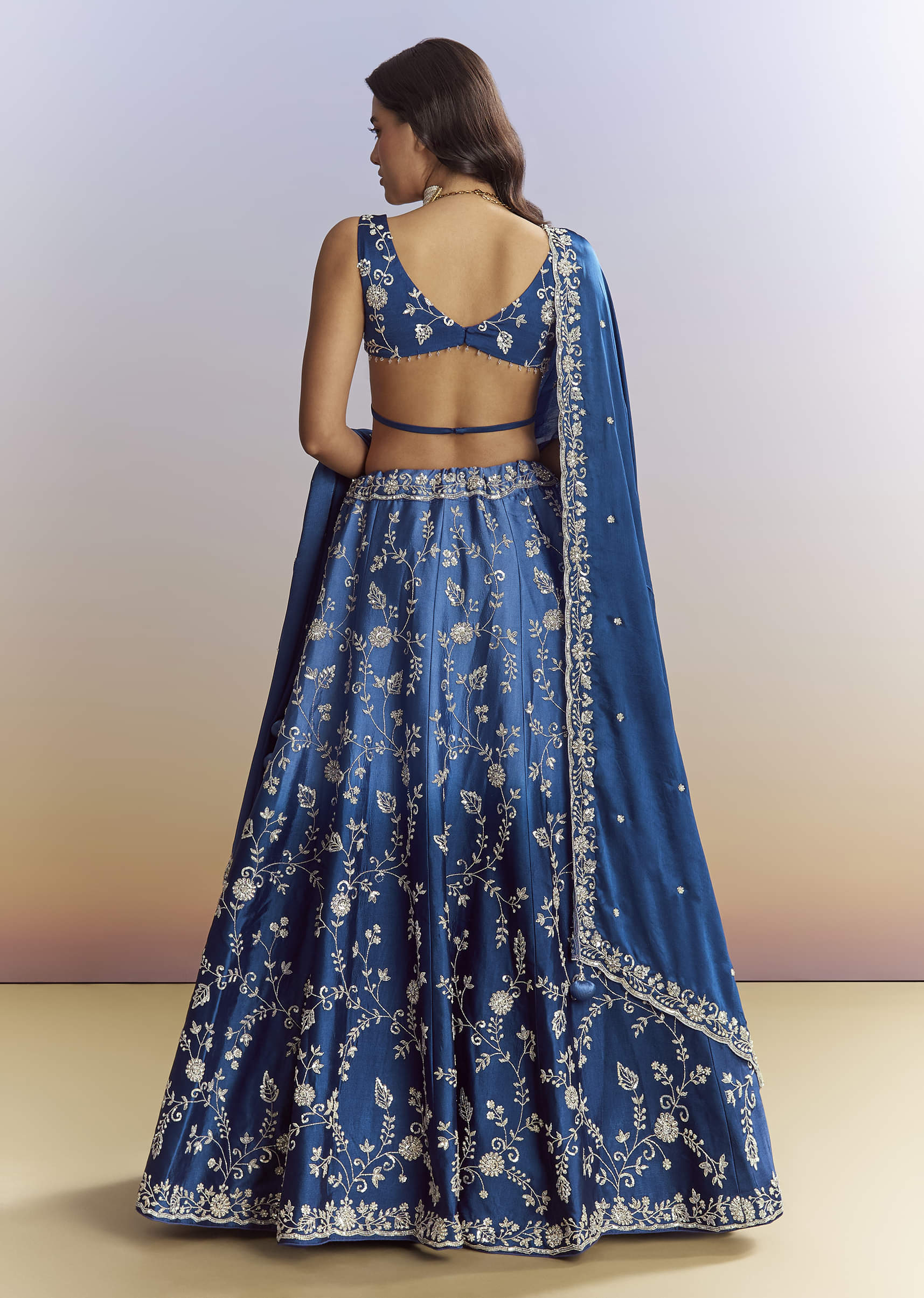 Ombre Blue Satin Bridesmaid Lehenga With Heavy Embroidery - Image 2