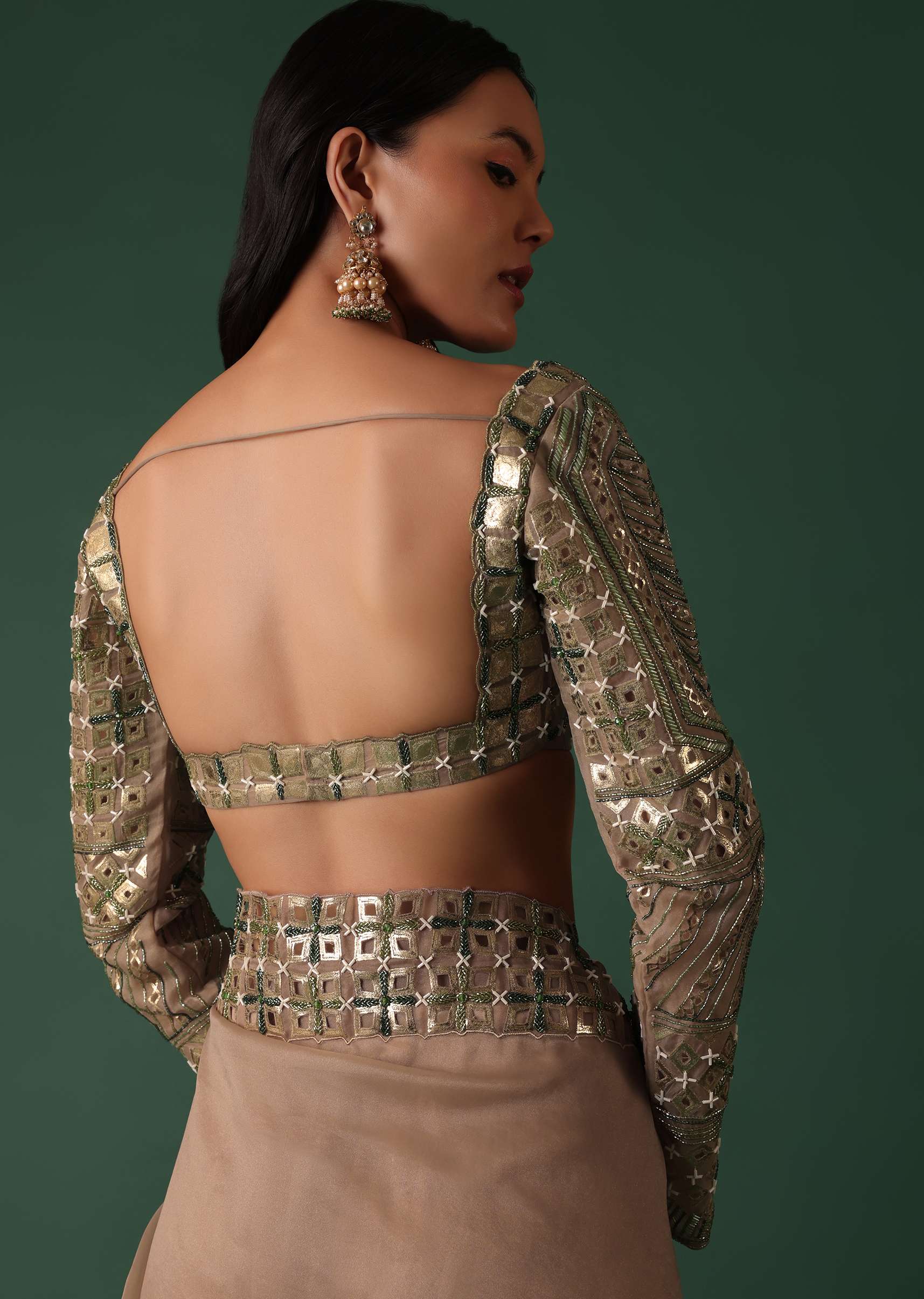 Onion Pink Foil Printed Saree And Blouse In Organza - Image 7