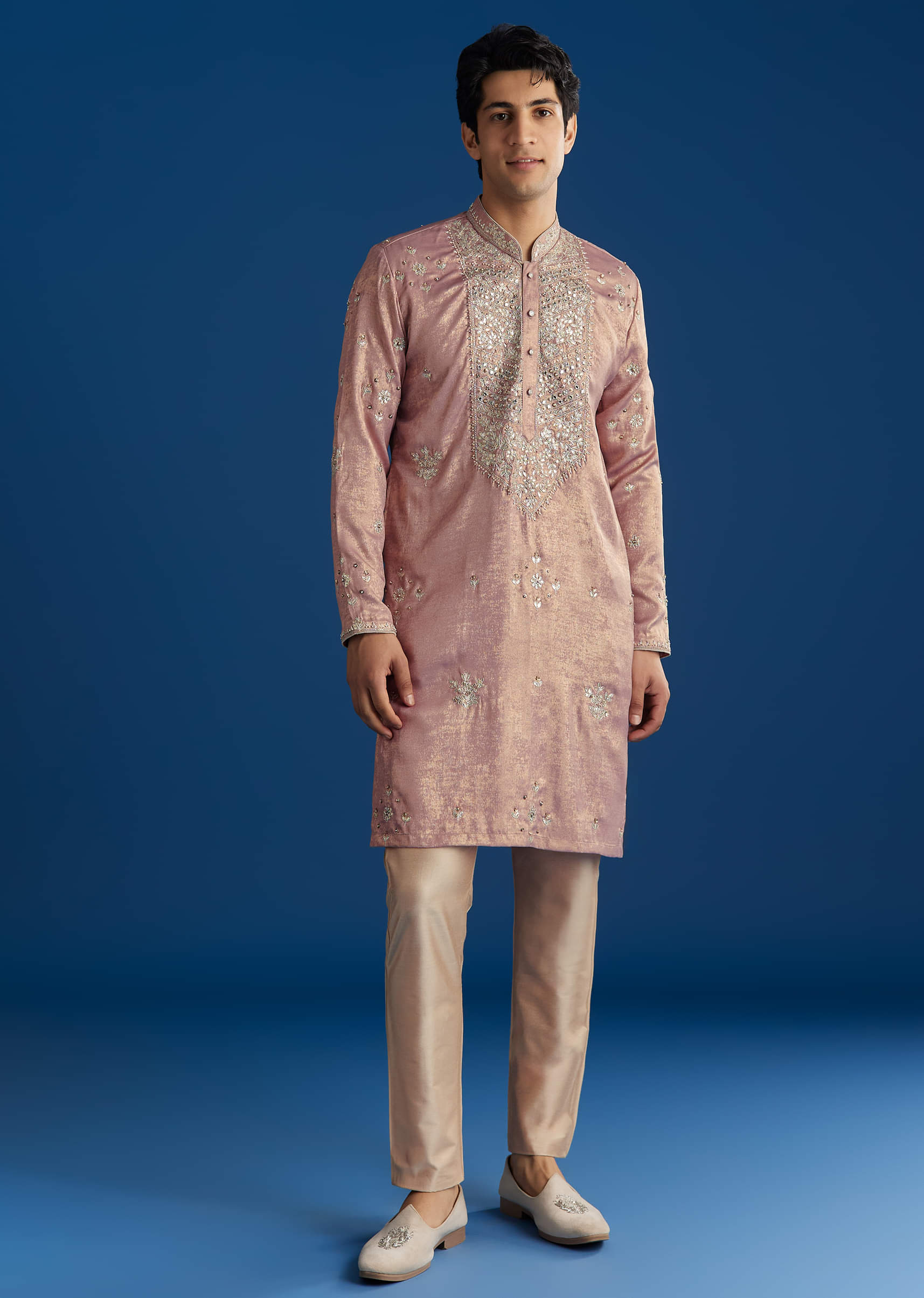 Onion Pink Tissue Kurta Set With Embroidered Yoke - Image 5