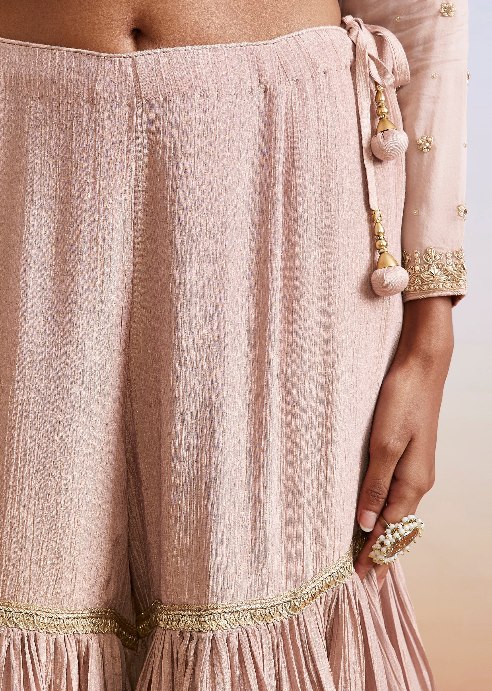 Onion Pink Zardosi Embroidered Sharara Suit With Dupatta - Image 6
