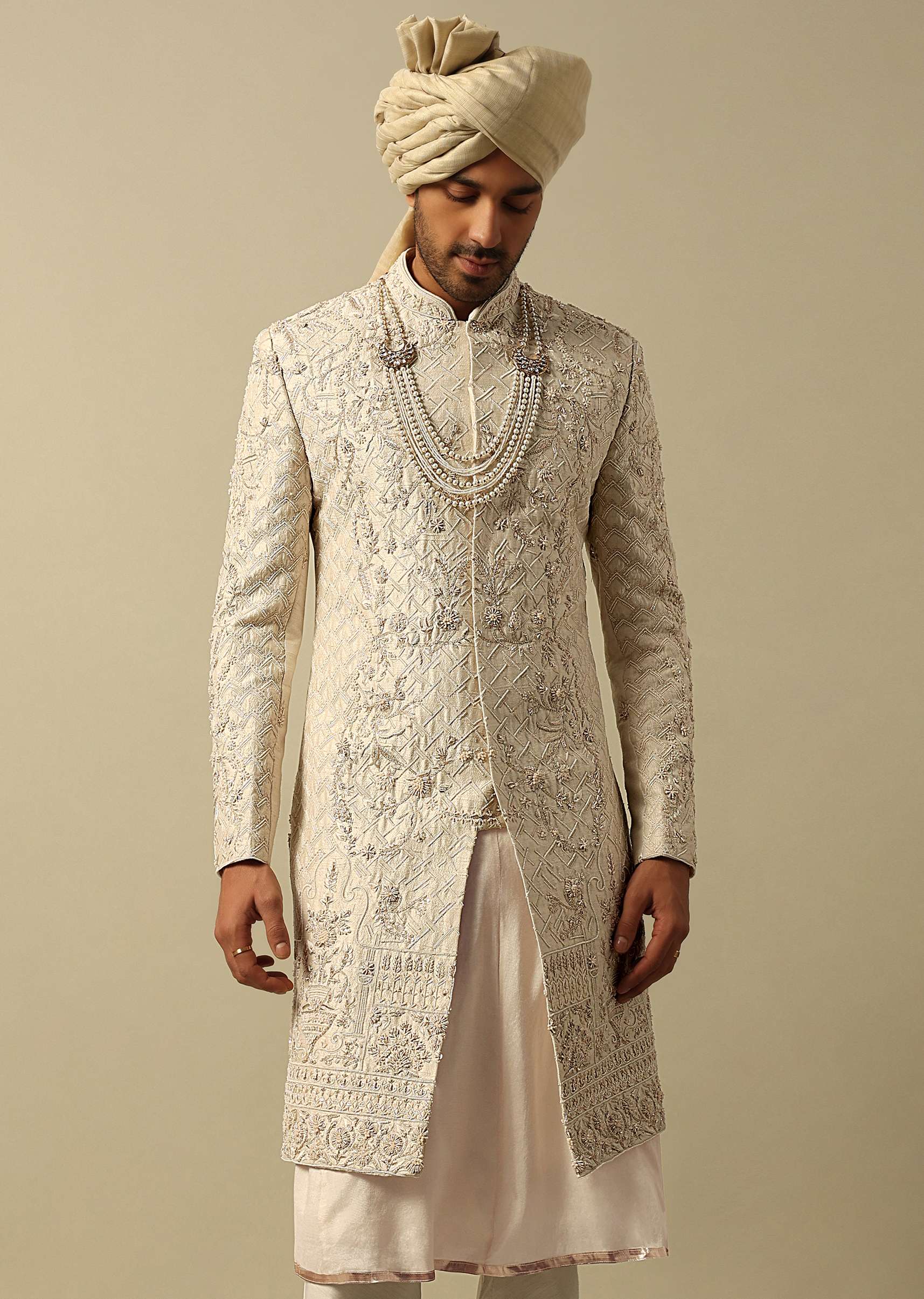 Opulent White Raw Silk Sherwani - Image 3