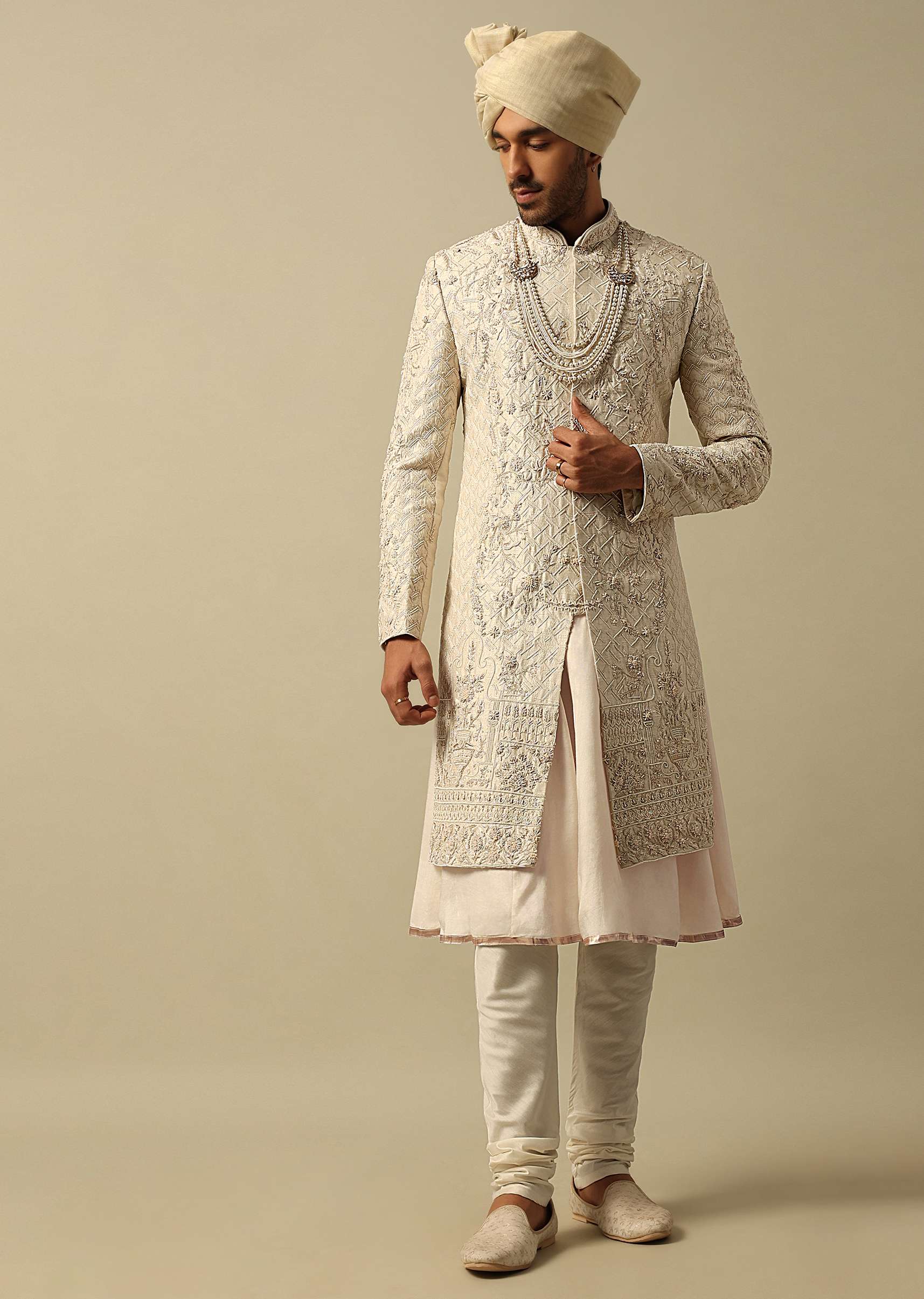 Opulent White Raw Silk Sherwani - Image 4