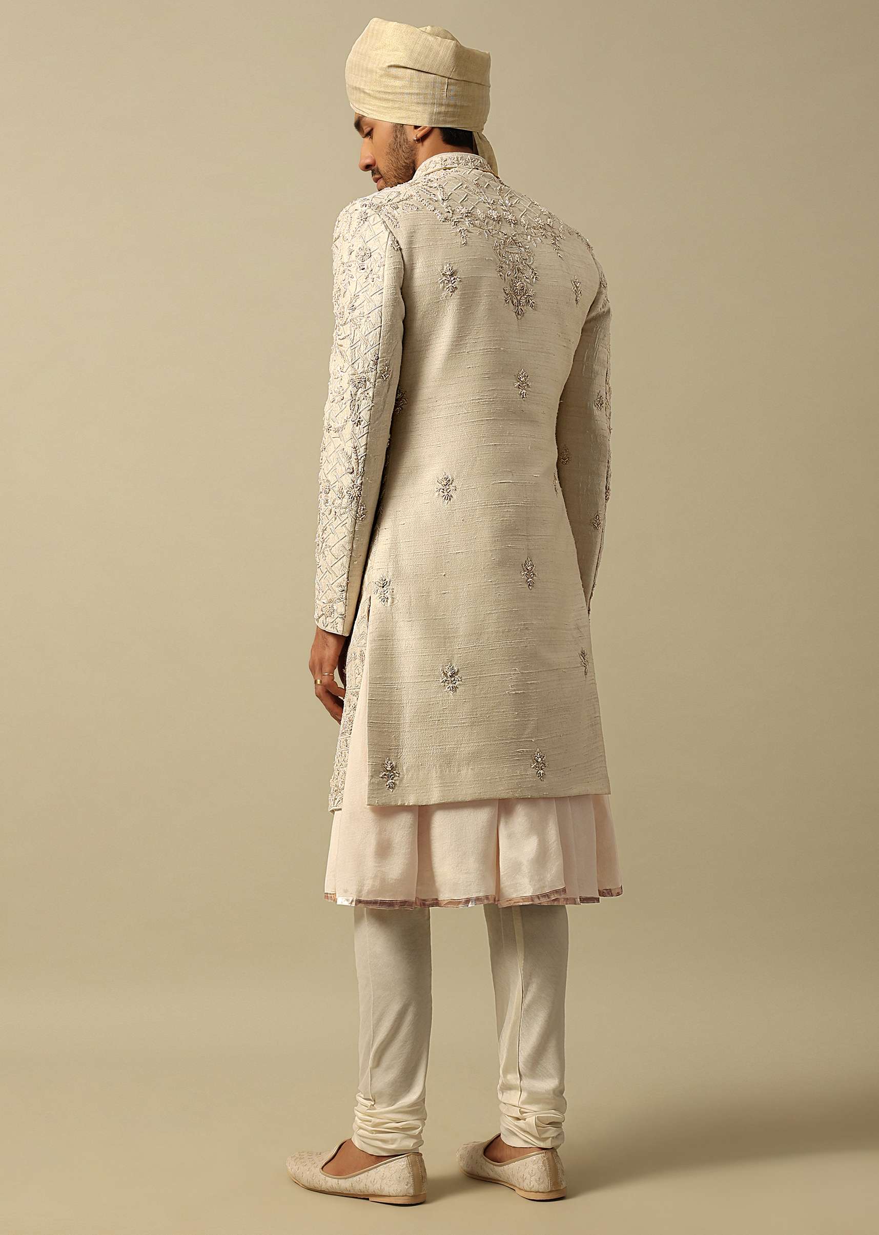 Opulent White Raw Silk Sherwani - Image 5