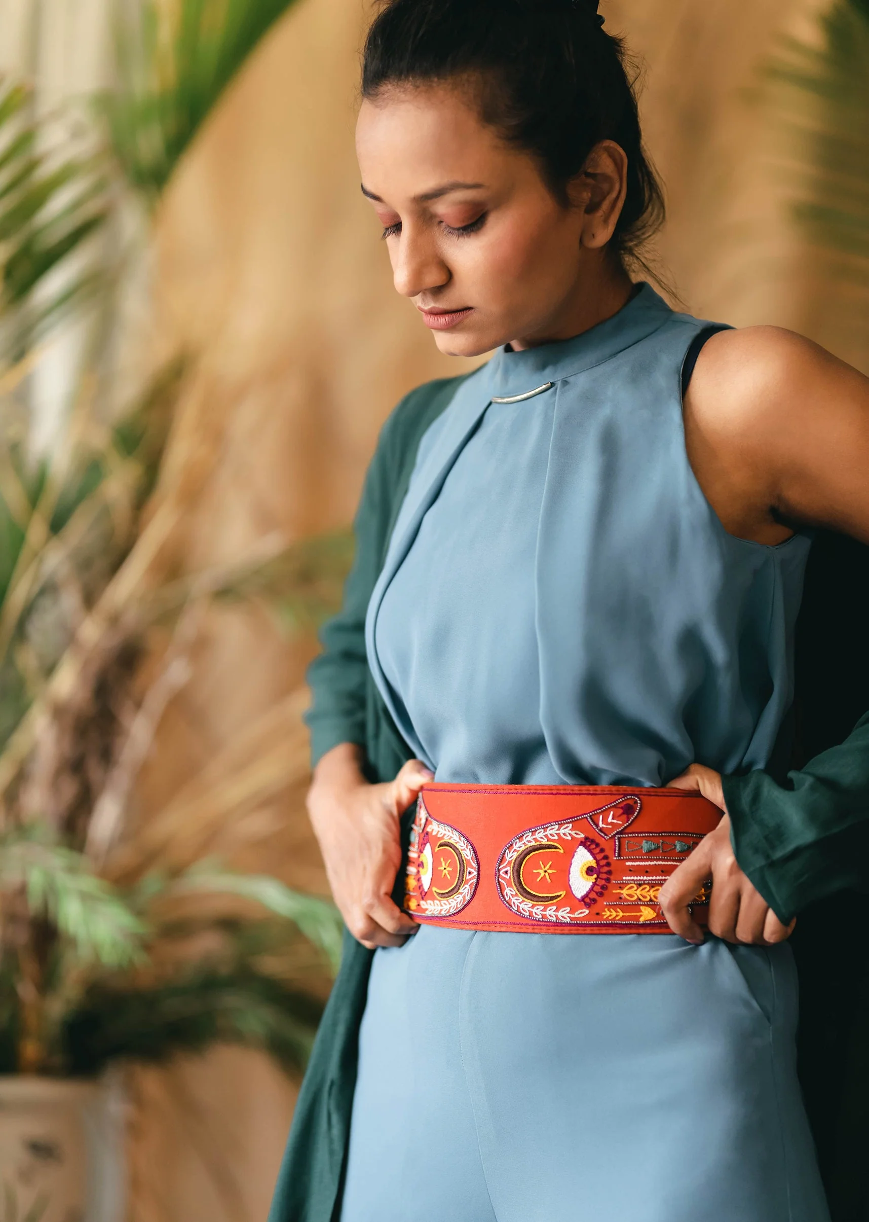 Orange And White Embroidered Waist Belt - Image 5